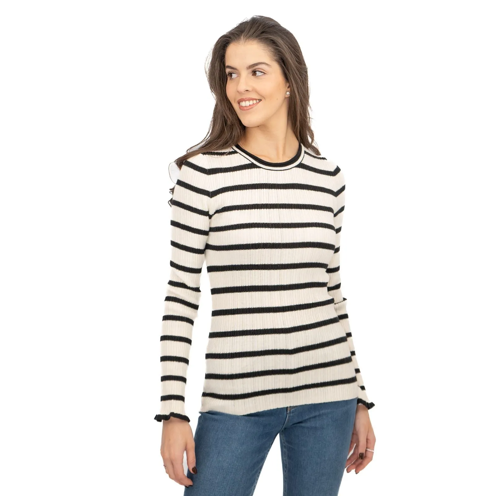 Nobodys Child Striped White & Black Wool Blend Jumper Tops