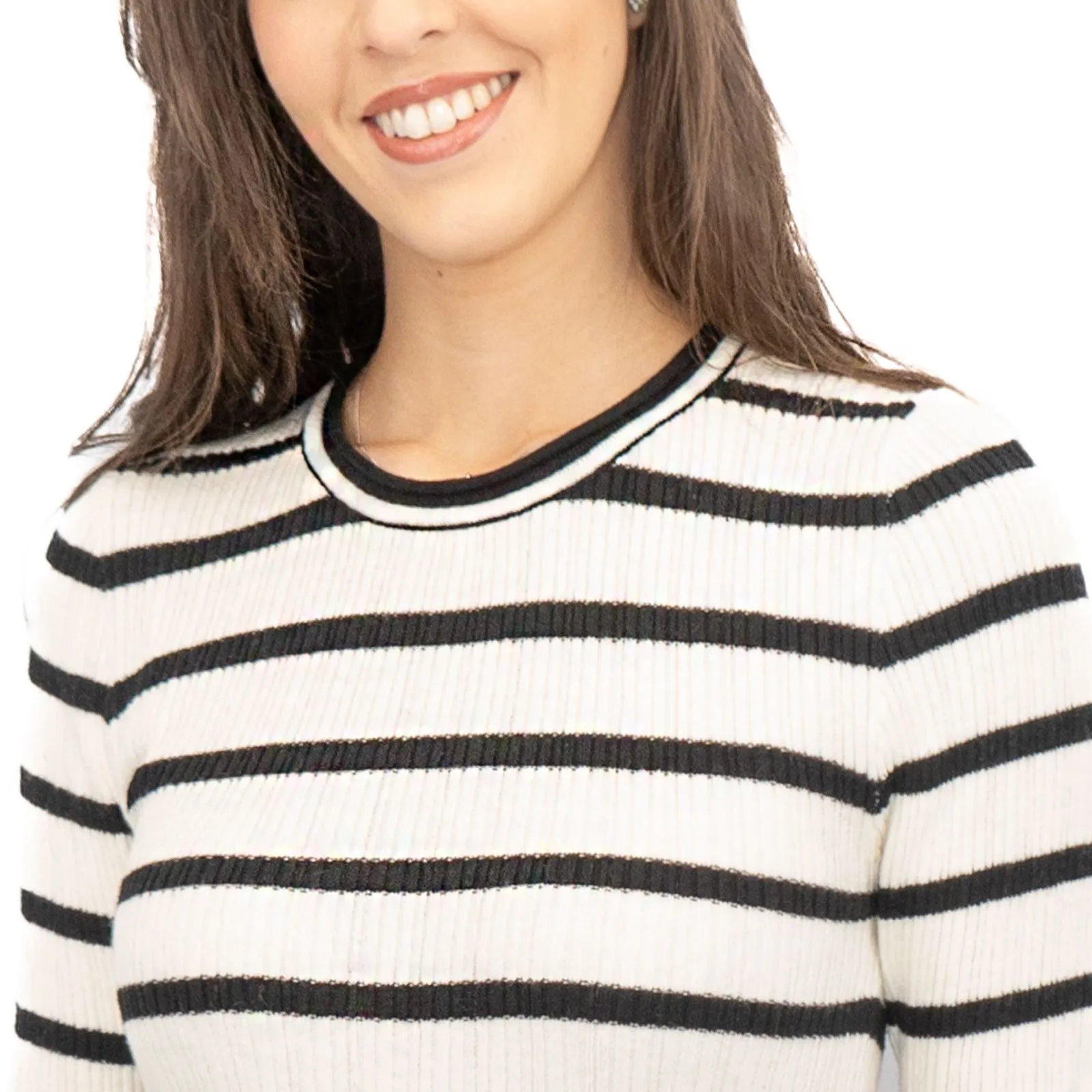 Nobodys Child Striped White & Black Wool Blend Jumper Tops