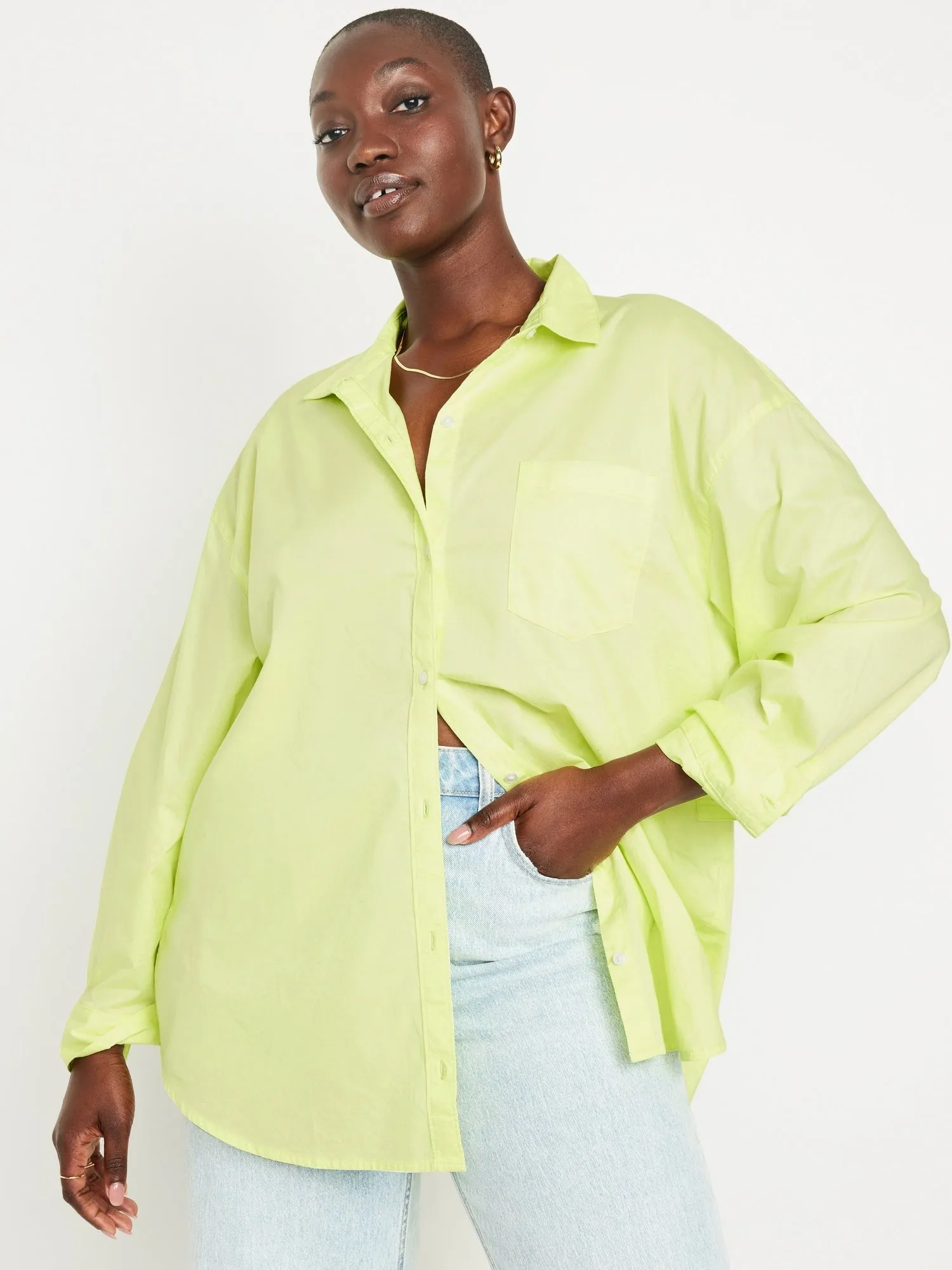 Oversized Button-Down Boyfriend Shirt for Women