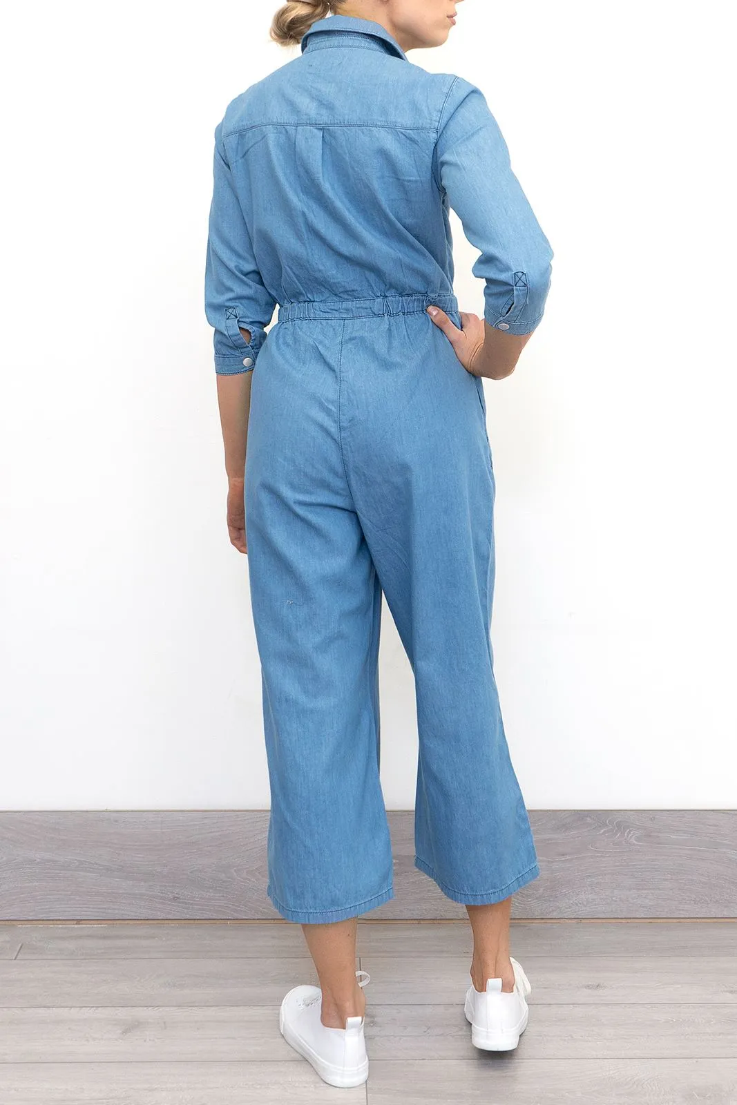 Phase Eight Jarah Jumpsuit Blue Soft Denim Lightweight Cropped Wide Leg