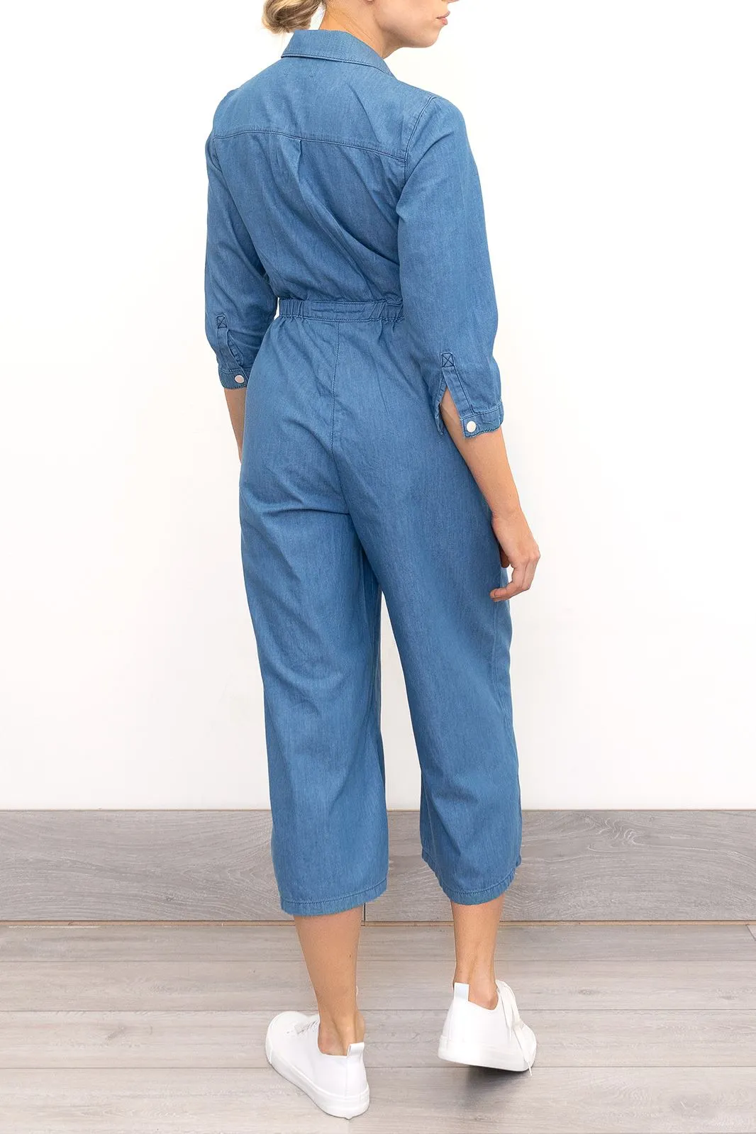 Phase Eight Jarah Jumpsuit Blue Soft Denim Lightweight Cropped Wide Leg