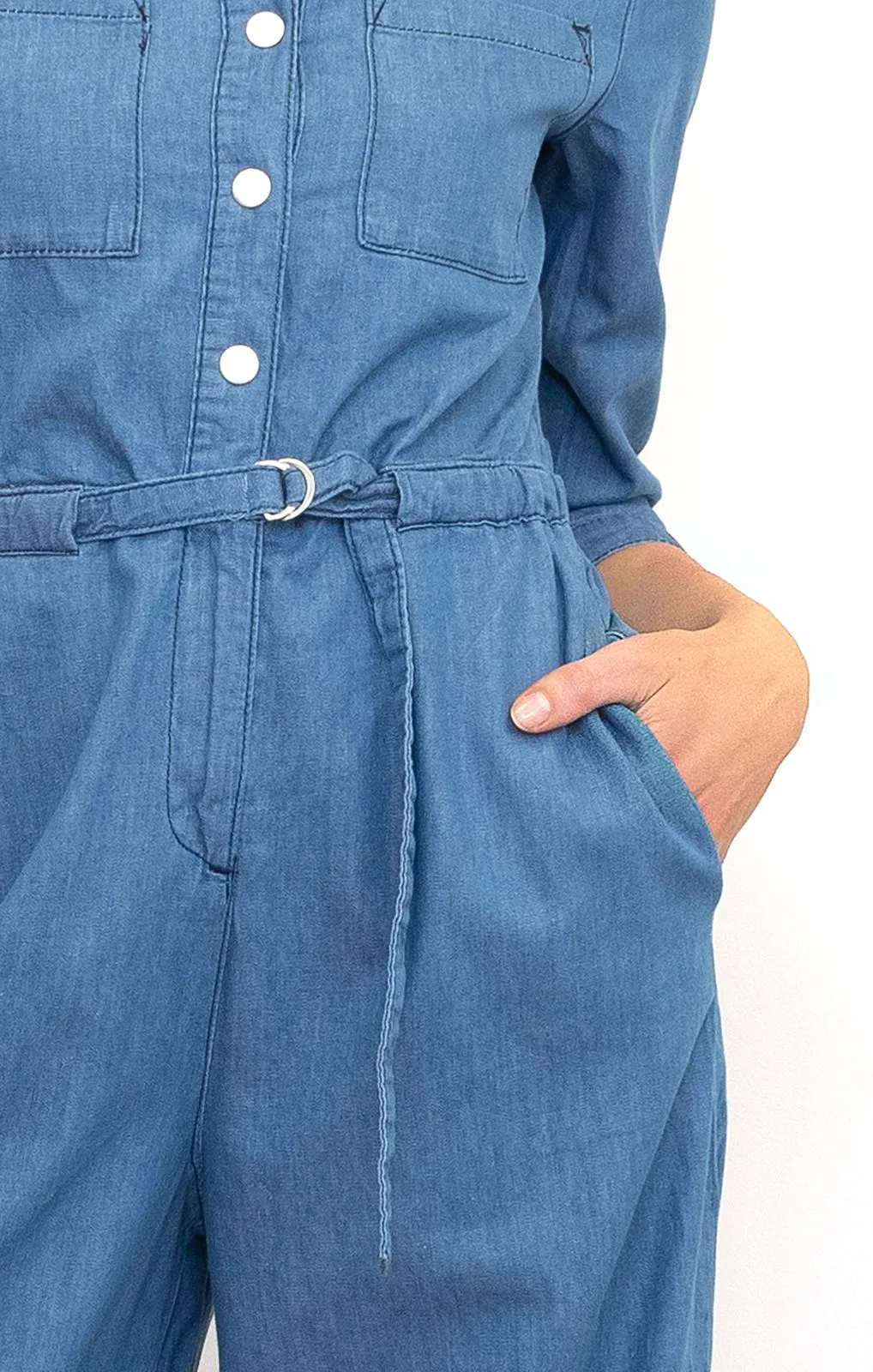 Phase Eight Jarah Jumpsuit Blue Soft Denim Lightweight Cropped Wide Leg