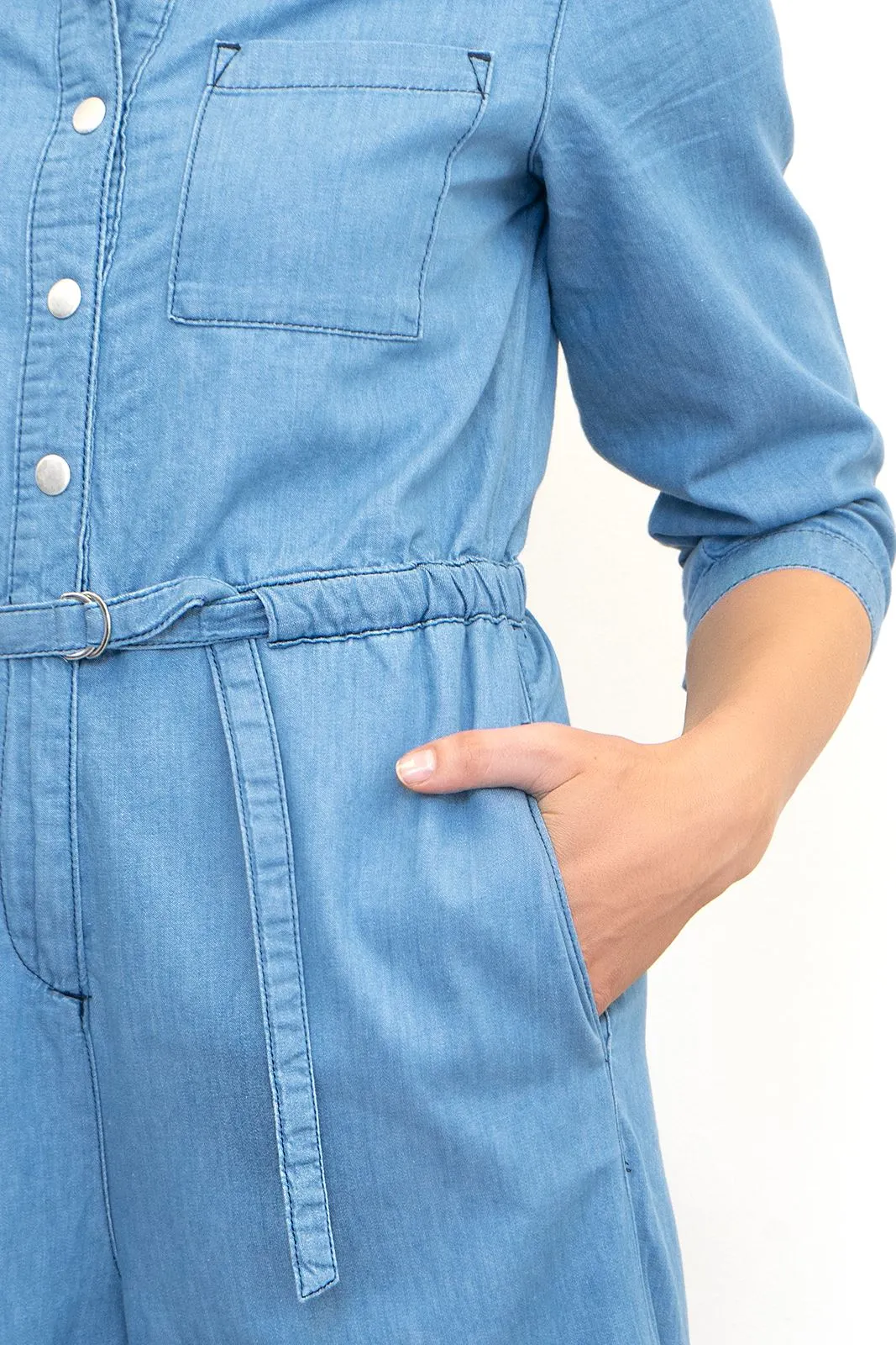 Phase Eight Jarah Jumpsuit Blue Soft Denim Lightweight Cropped Wide Leg