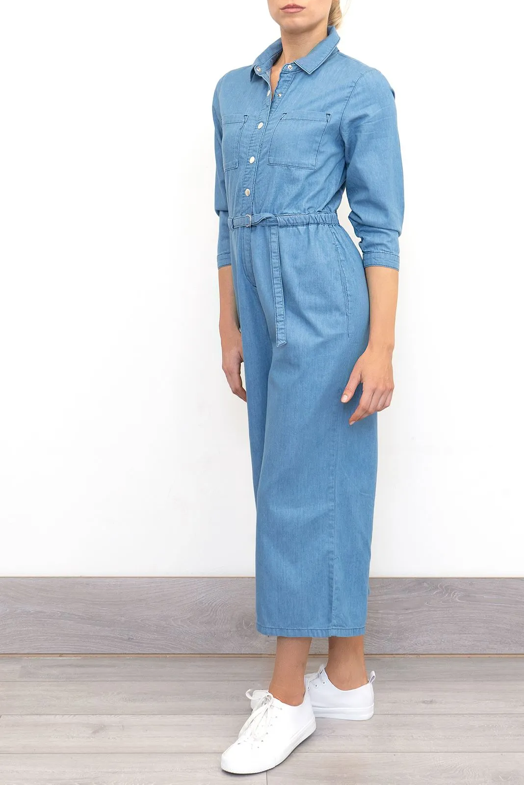 Phase Eight Jarah Jumpsuit Blue Soft Denim Lightweight Cropped Wide Leg
