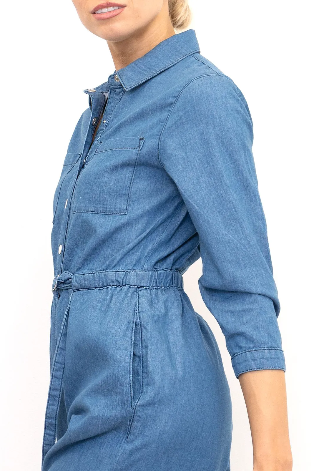 Phase Eight Jarah Jumpsuit Blue Soft Denim Lightweight Cropped Wide Leg