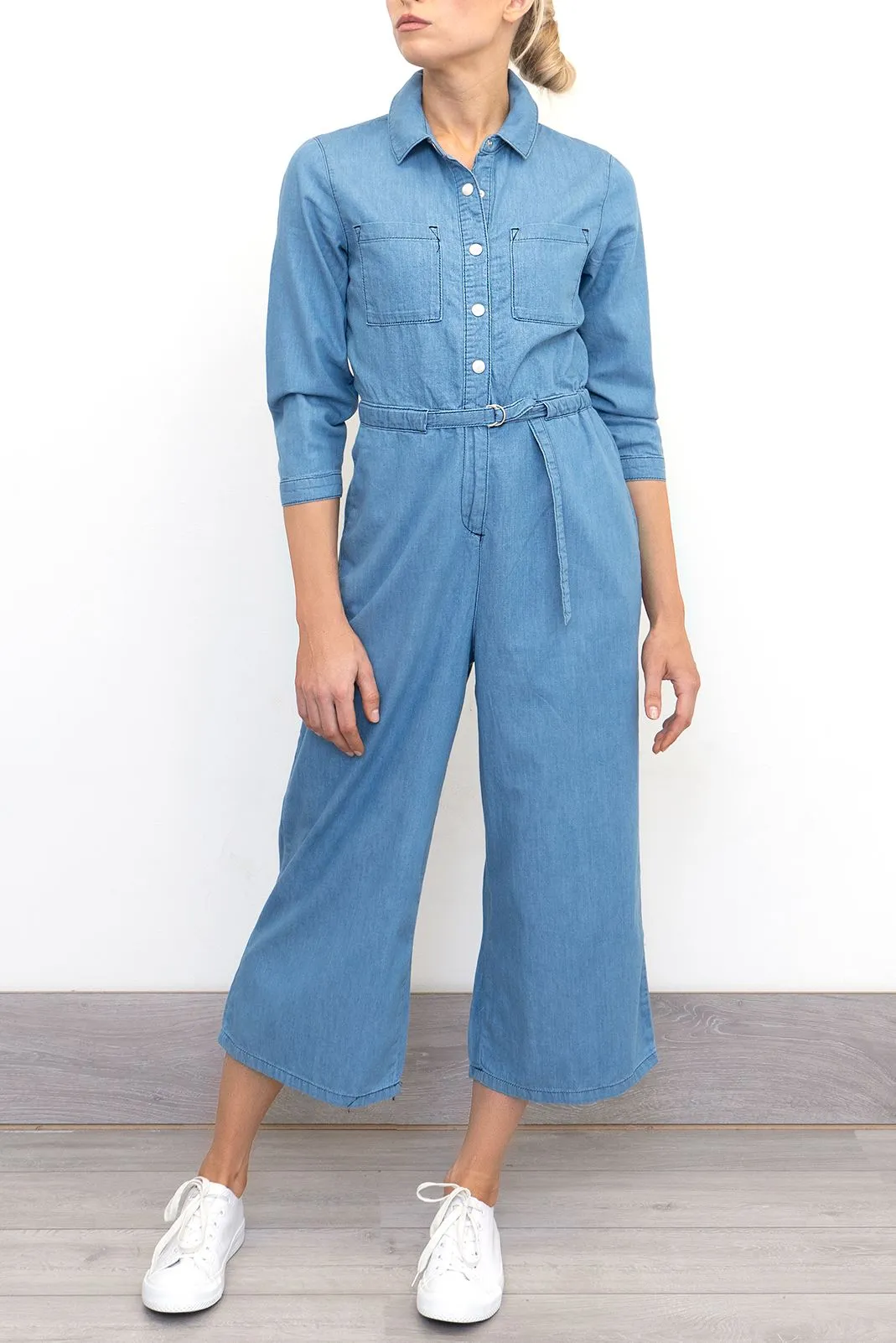 Phase Eight Jarah Jumpsuit Blue Soft Denim Lightweight Cropped Wide Leg
