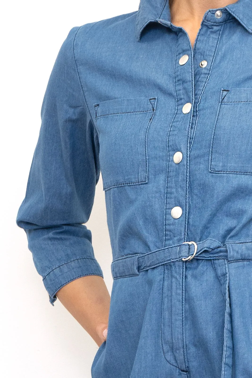 Phase Eight Jarah Jumpsuit Blue Soft Denim Lightweight Cropped Wide Leg