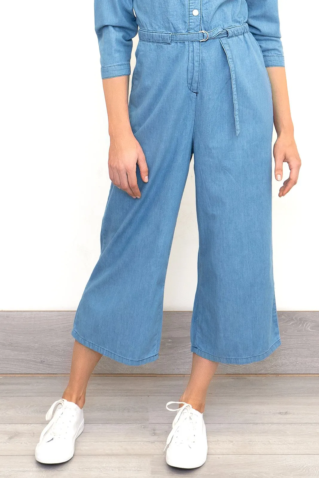 Phase Eight Jarah Jumpsuit Blue Soft Denim Lightweight Cropped Wide Leg