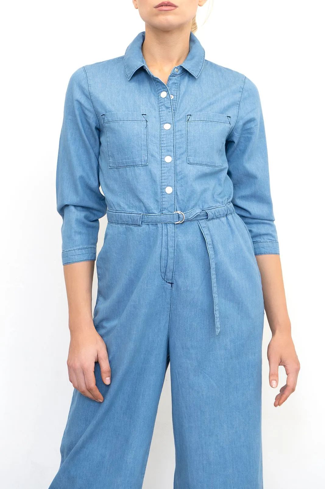 Phase Eight Jarah Jumpsuit Blue Soft Denim Lightweight Cropped Wide Leg