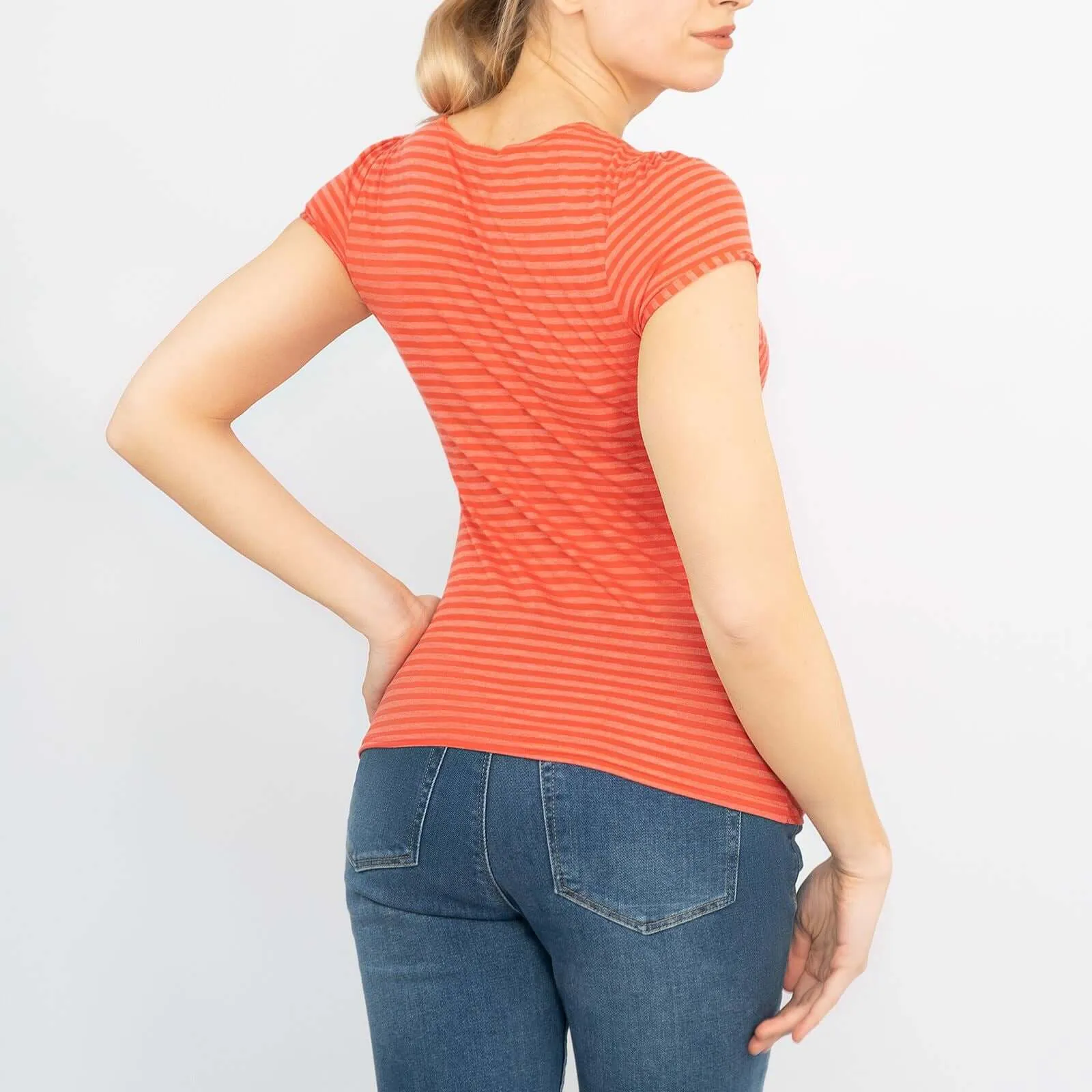 Phase Eight Orange Stripe Twist Front Short Sleeve Top