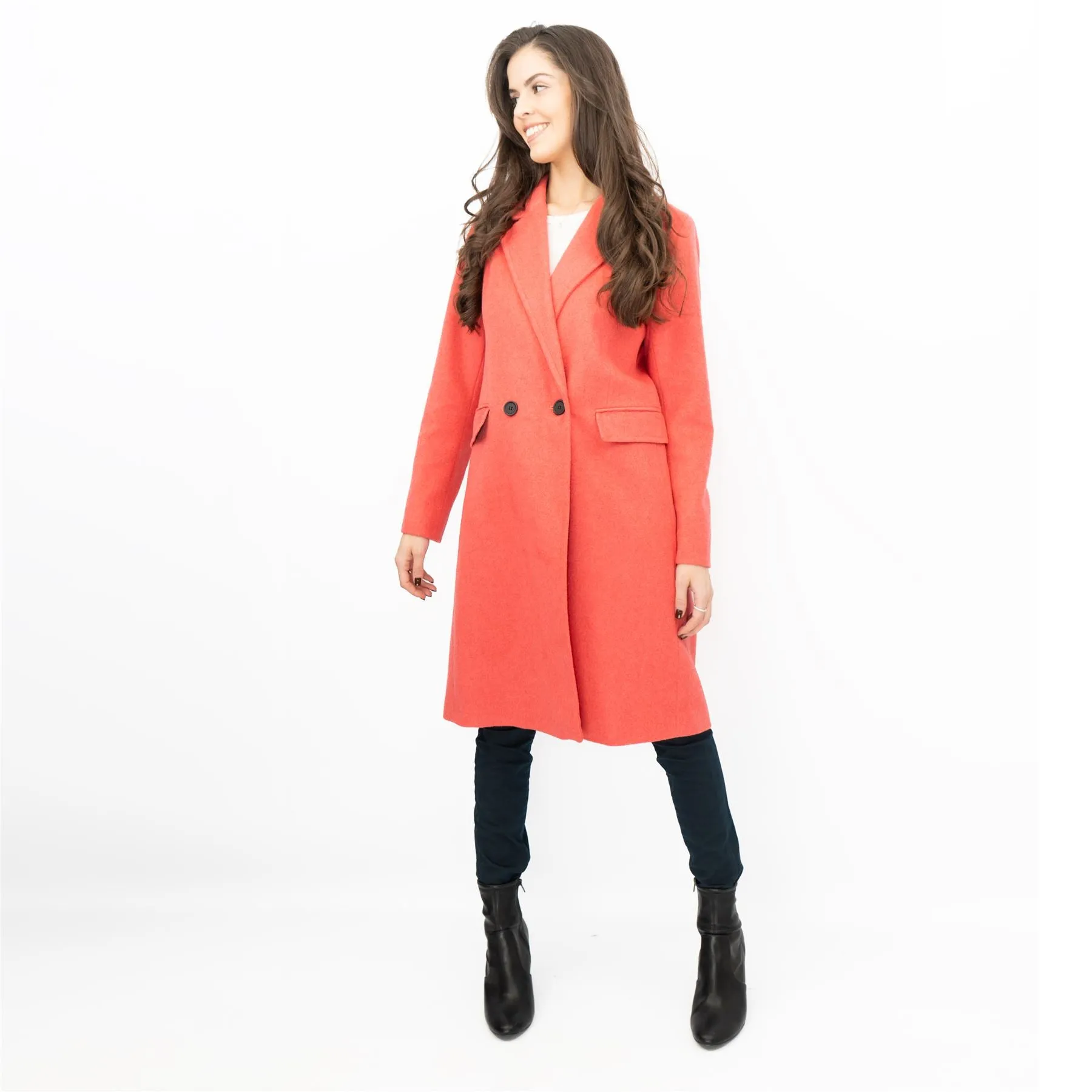 Phase Eight Revere Coat Wool Blend Double Breasted Knee Length Pink