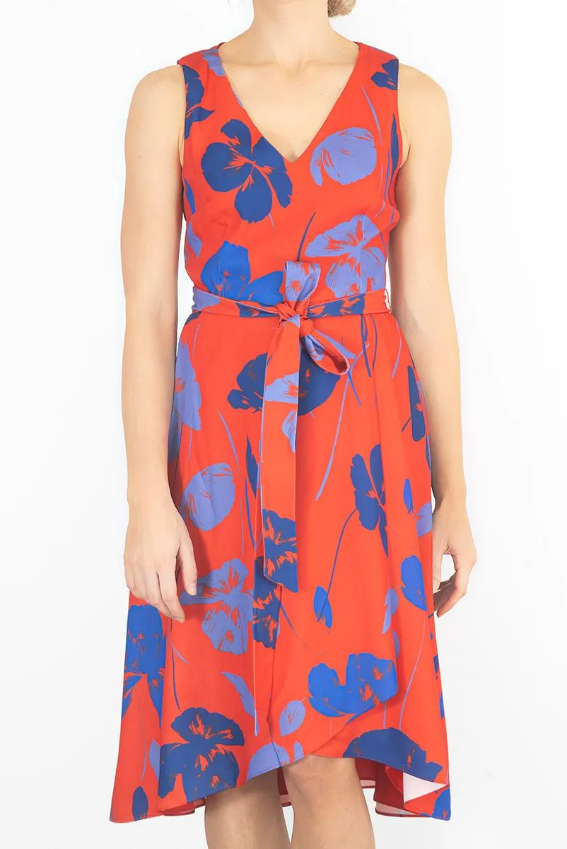 Phase Eight Sacha Red Floral Sleeveless Hi-Lo V-Neck Midi Dress