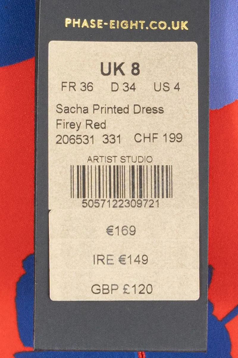 Phase Eight Sacha Red Floral Sleeveless Hi-Lo V-Neck Midi Dress