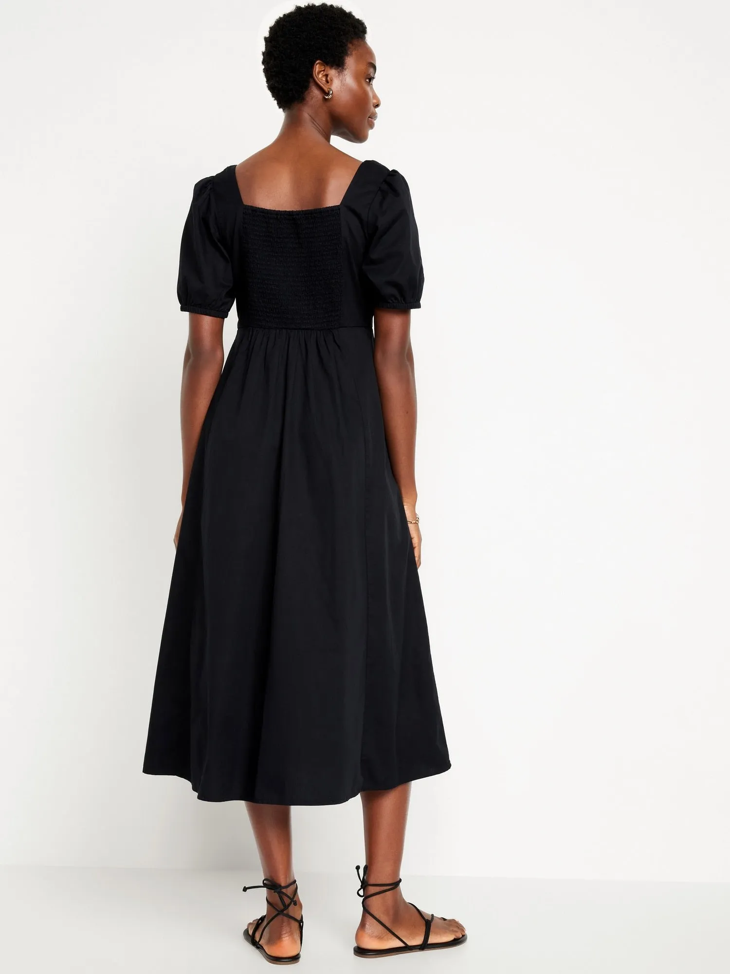 Puff-Sleeve Midi Swing Dress for Women