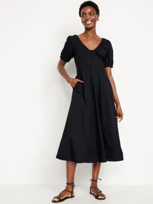 Puff-Sleeve Midi Swing Dress for Women