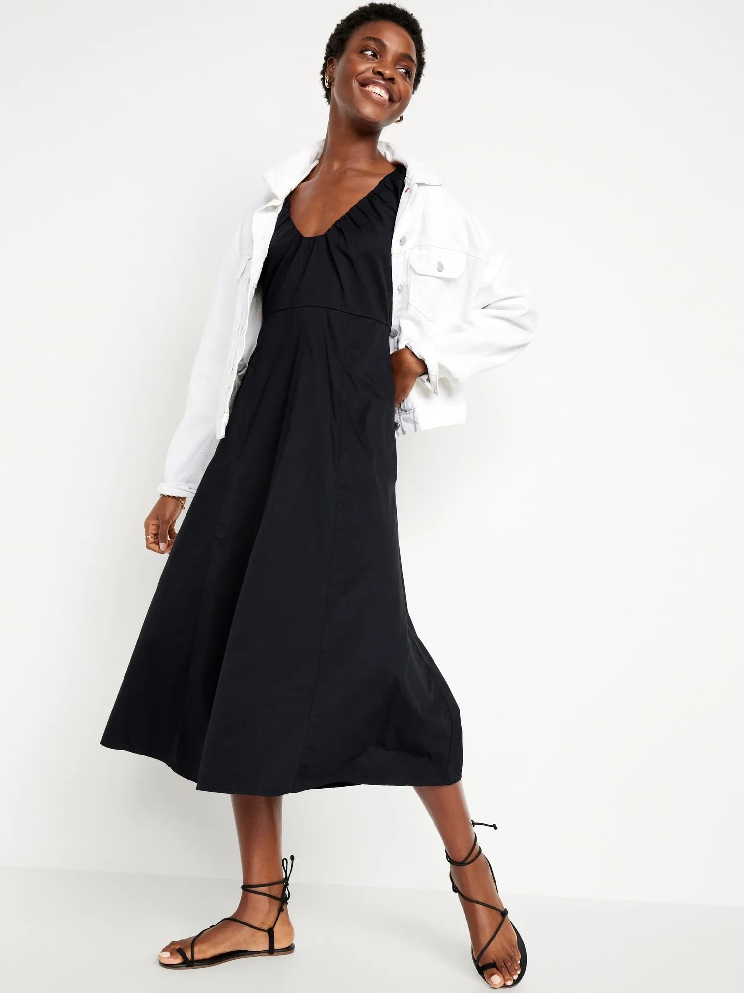 Puff-Sleeve Midi Swing Dress for Women