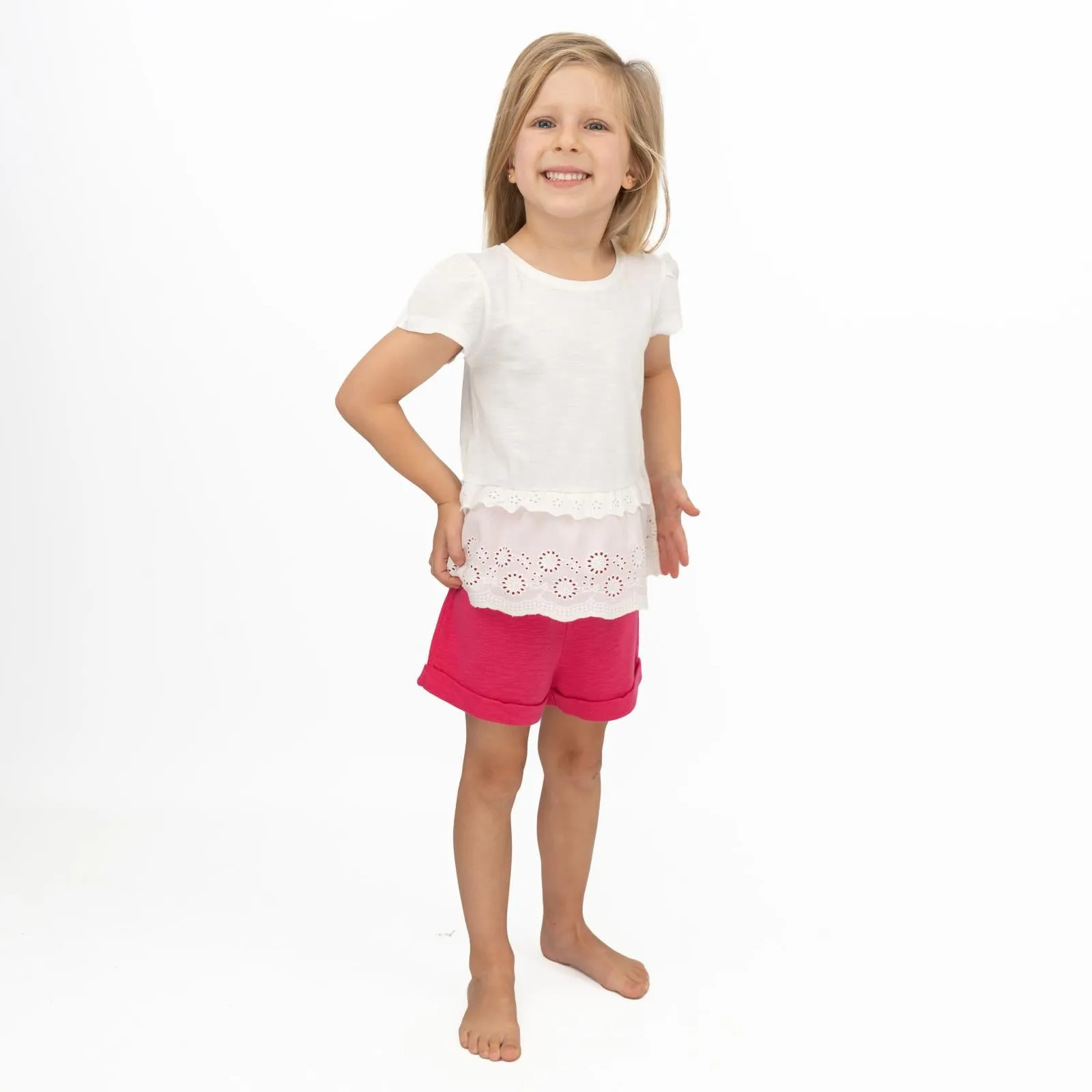 Quality Brands Outlet Girls White Short Sleeve Embroidery Tops