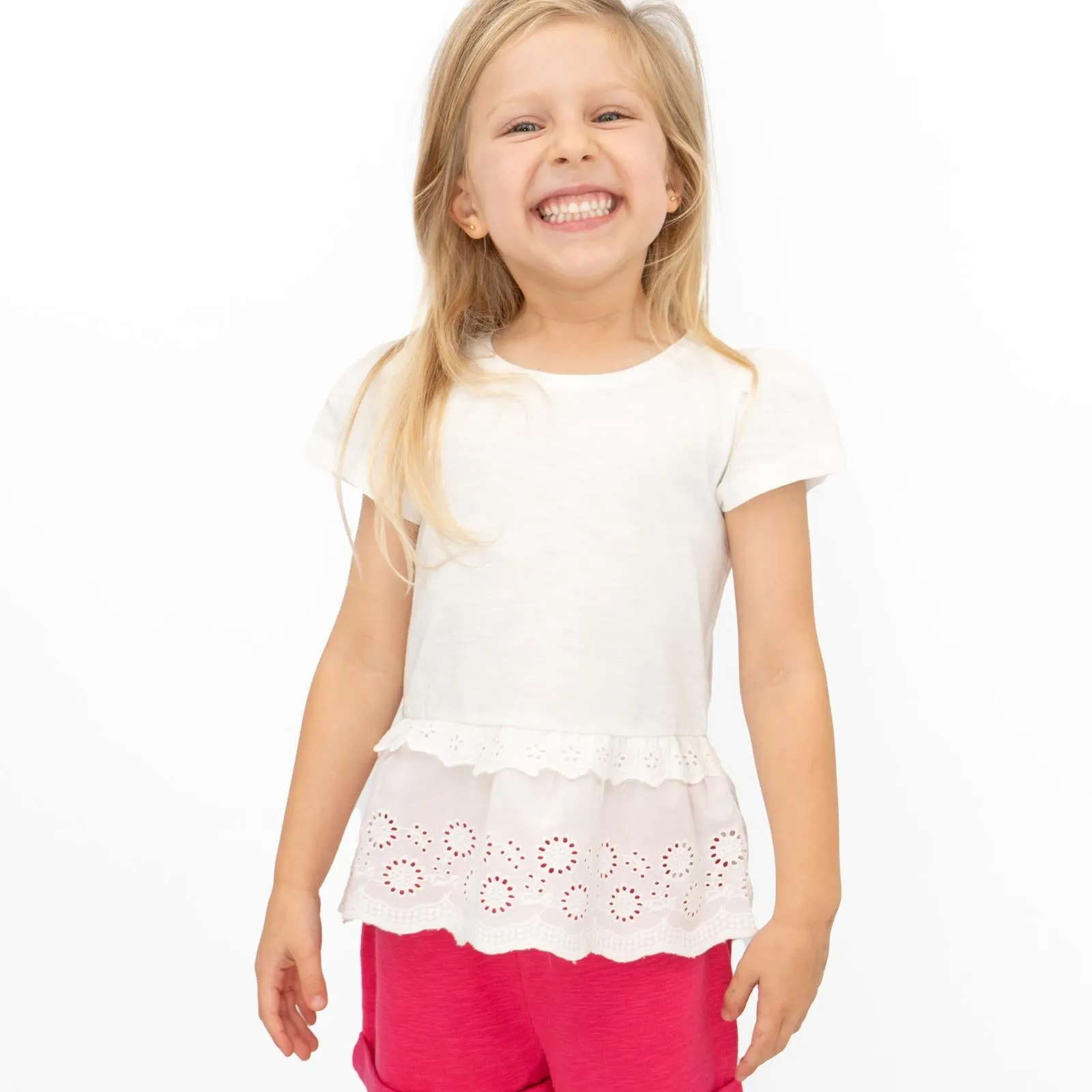 Quality Brands Outlet Girls White Short Sleeve Embroidery Tops