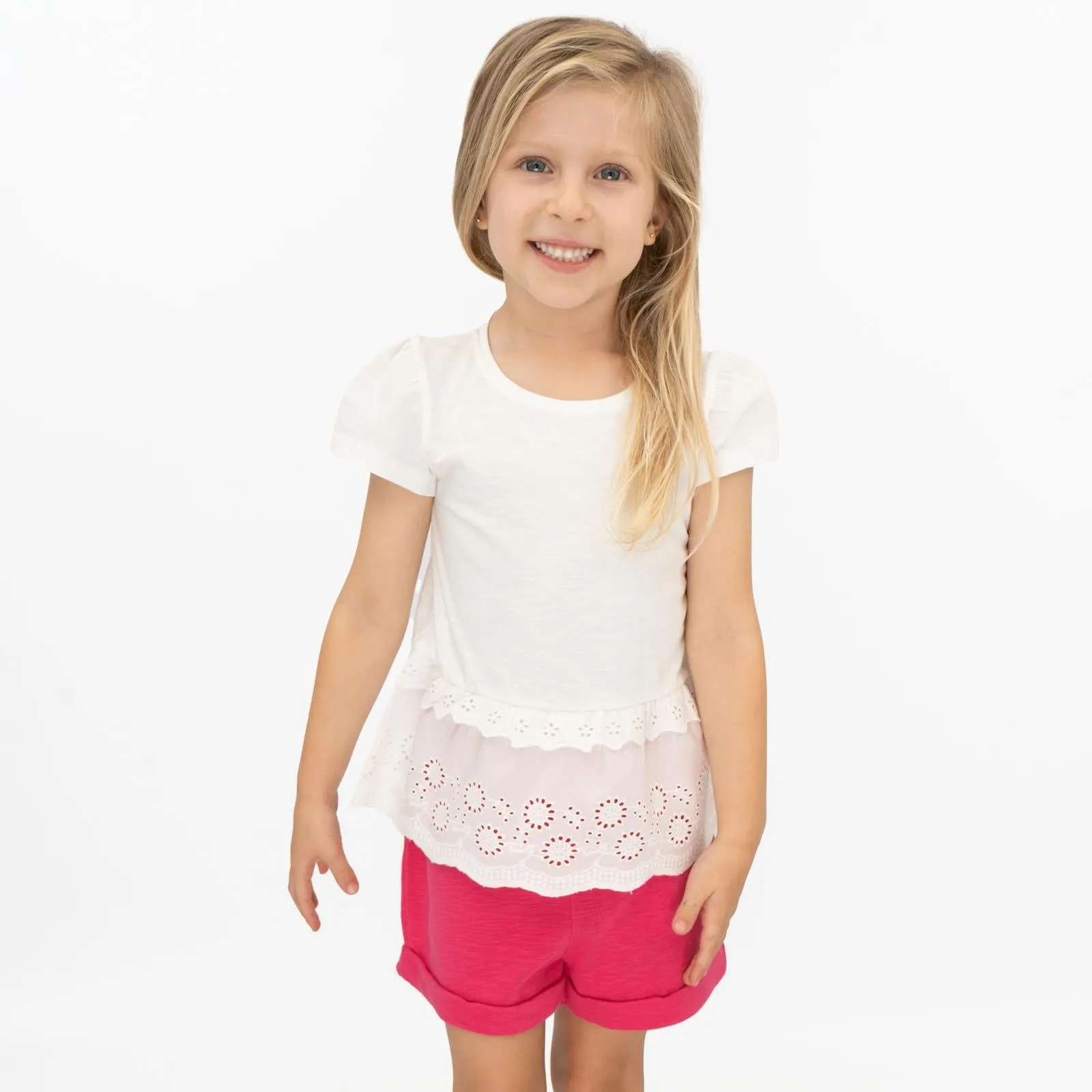Quality Brands Outlet Girls White Short Sleeve Embroidery Tops