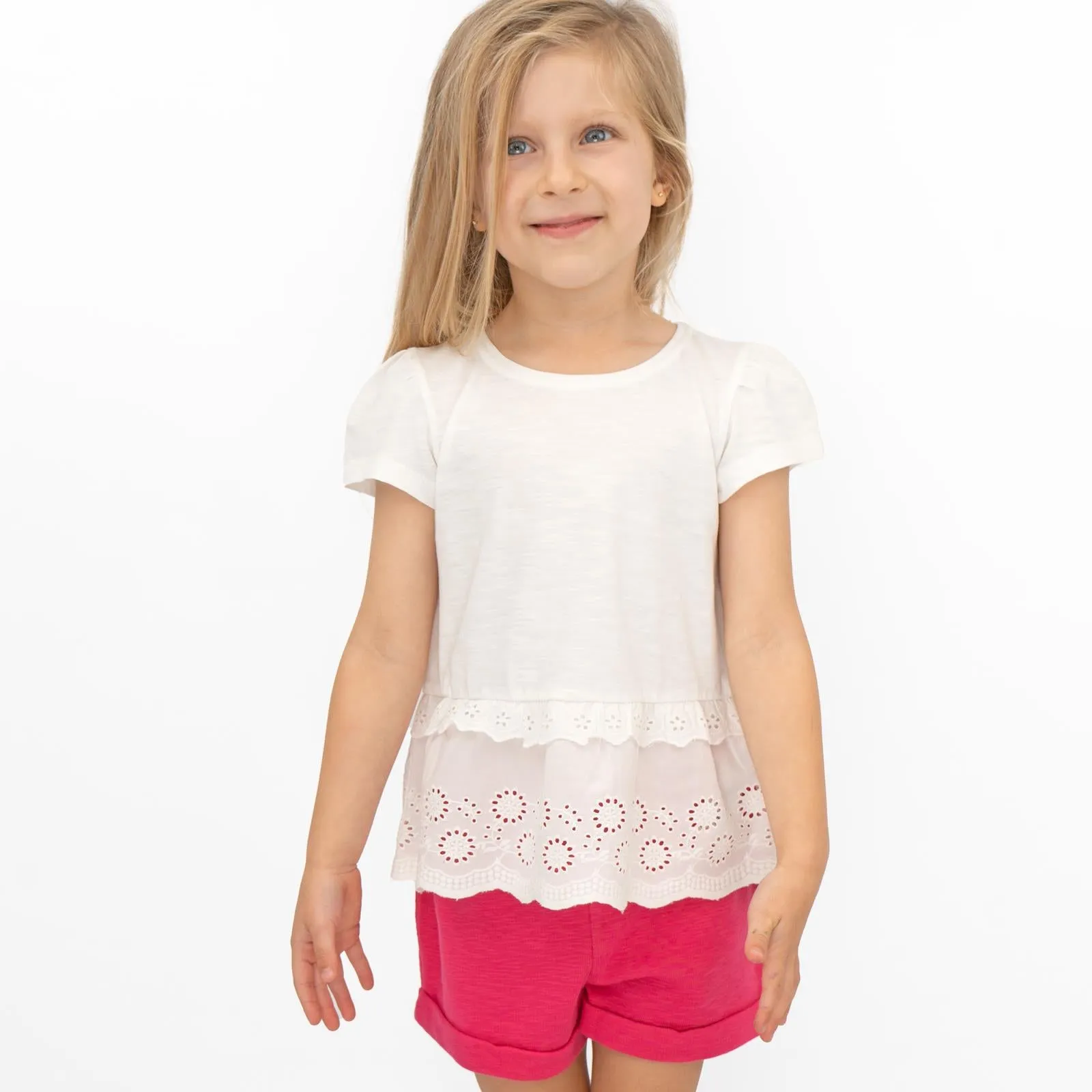 Quality Brands Outlet Girls White Short Sleeve Embroidery Tops