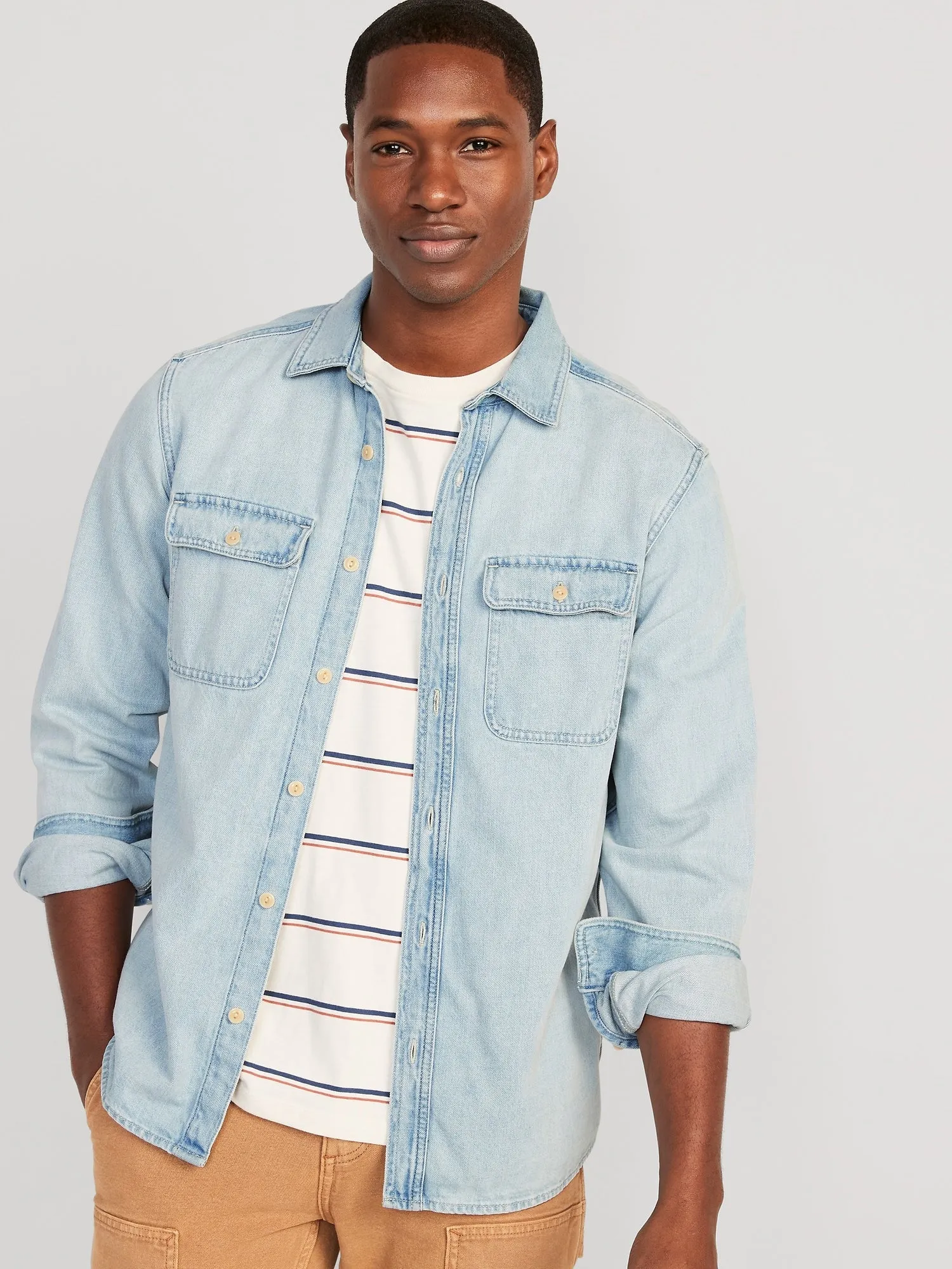 Regular-Fit Non-Stretch Jean Workwear Shirt for Men
