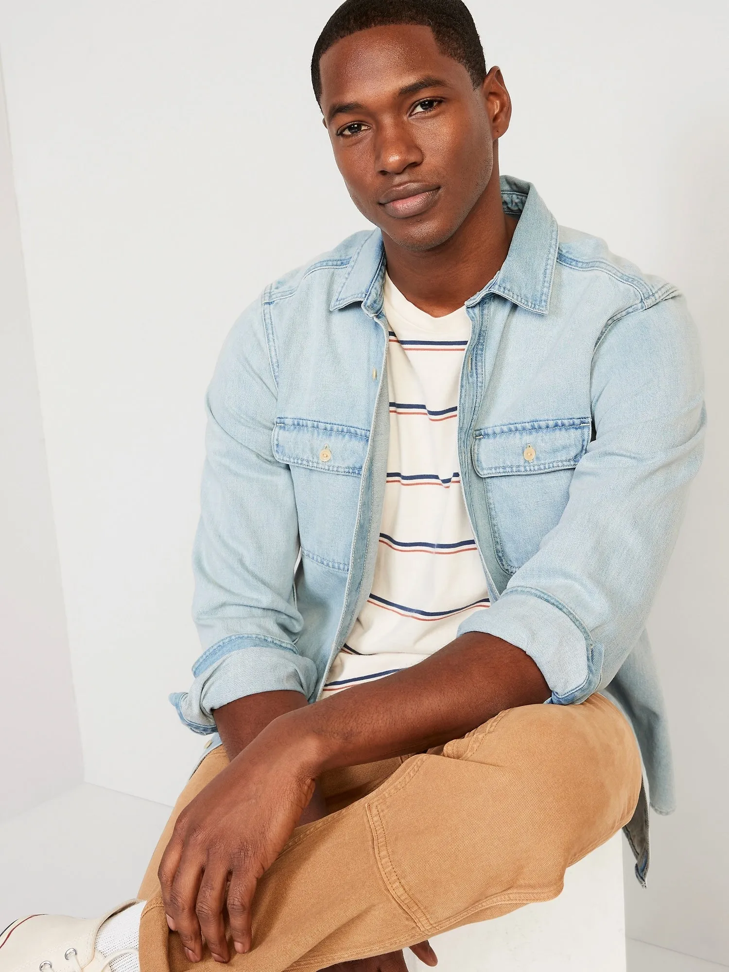 Regular-Fit Non-Stretch Jean Workwear Shirt for Men