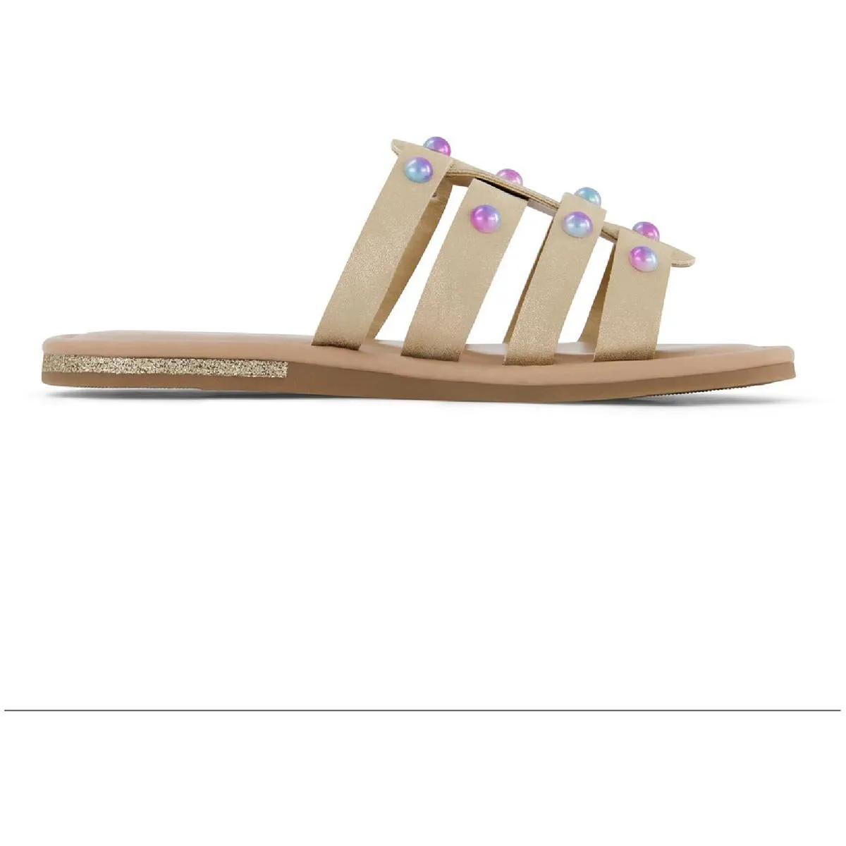 Riley Pava Girls Faux Leather Padded Footbed Slide Sandals