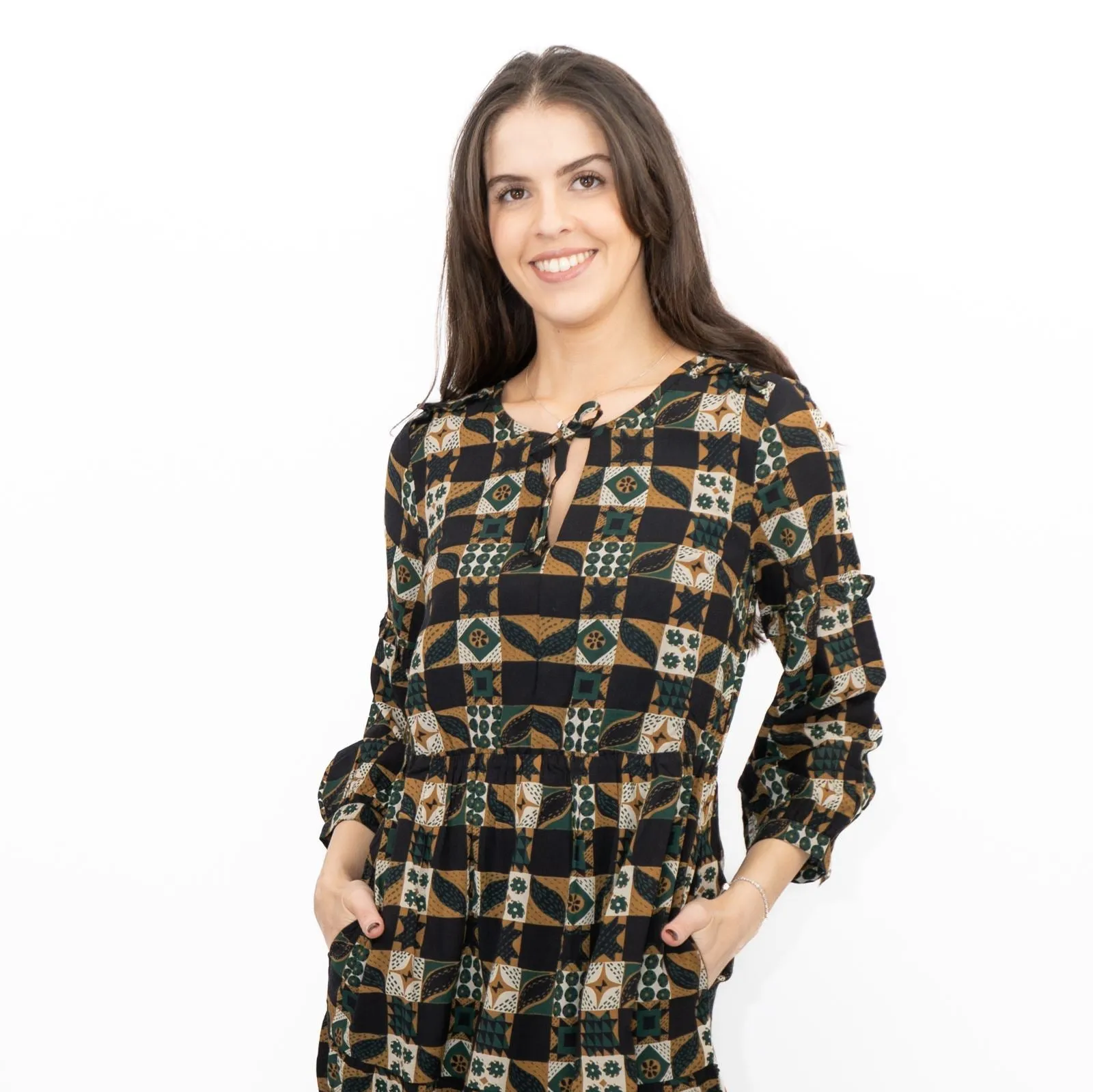 Seasalt Black Dearling Dress Tiered Patchwork