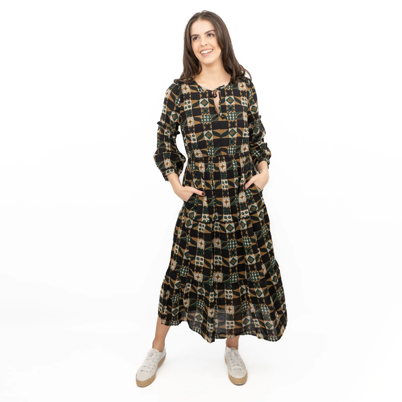 Seasalt Black Dearling Dress Tiered Patchwork
