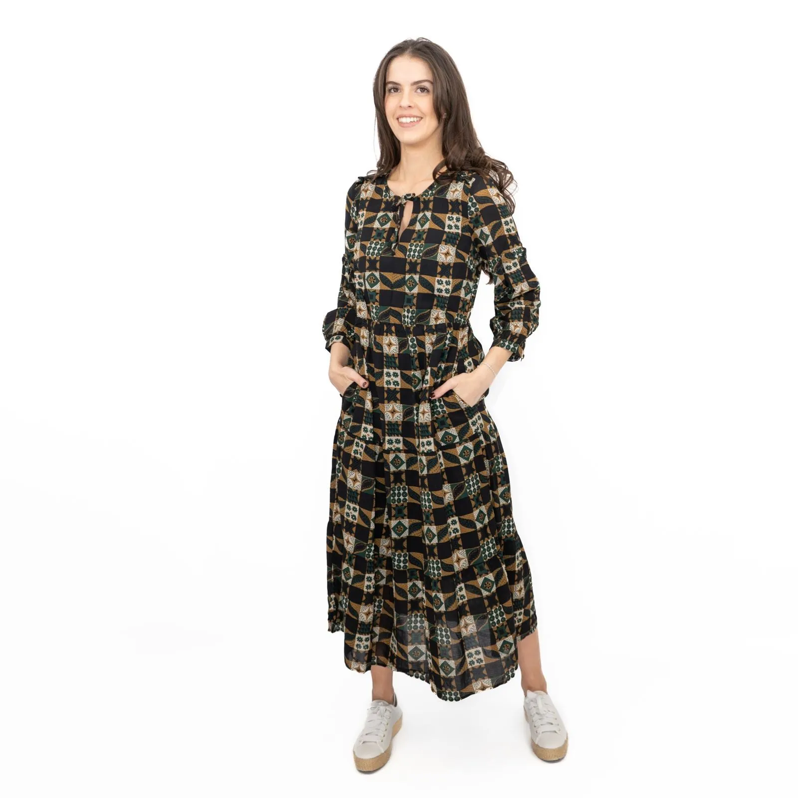 Seasalt Black Dearling Dress Tiered Patchwork
