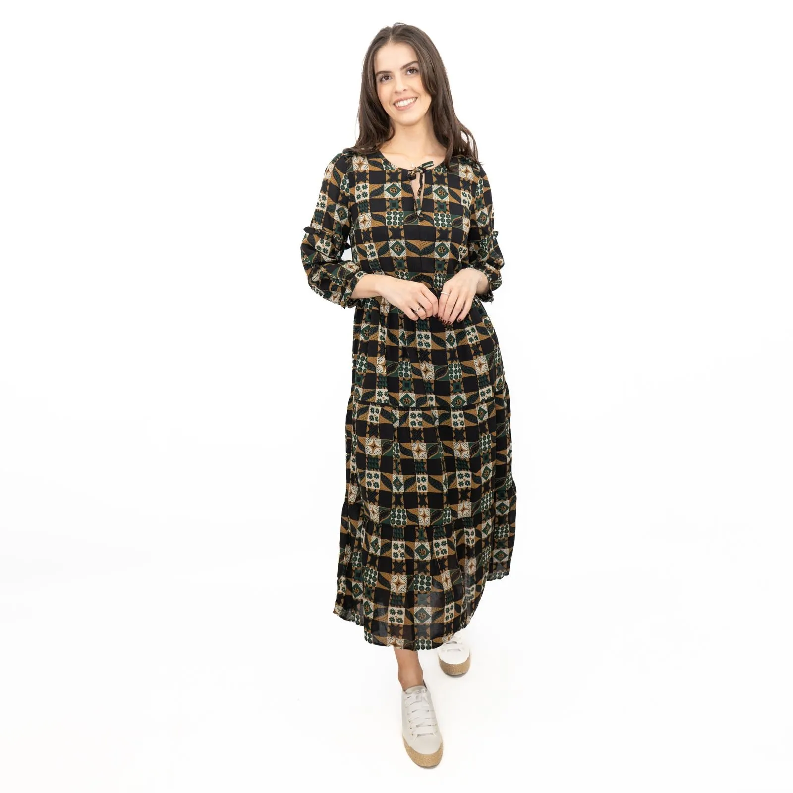 Seasalt Black Dearling Dress Tiered Patchwork