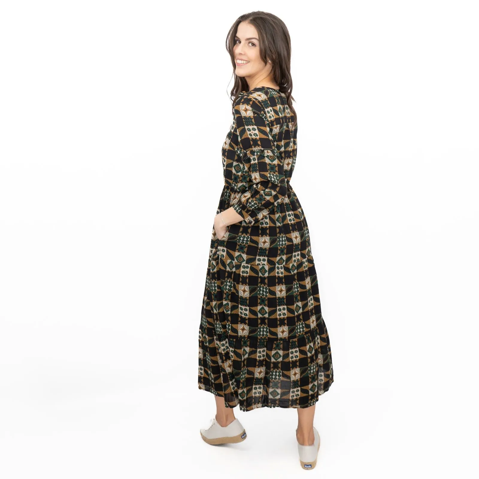 Seasalt Black Dearling Dress Tiered Patchwork