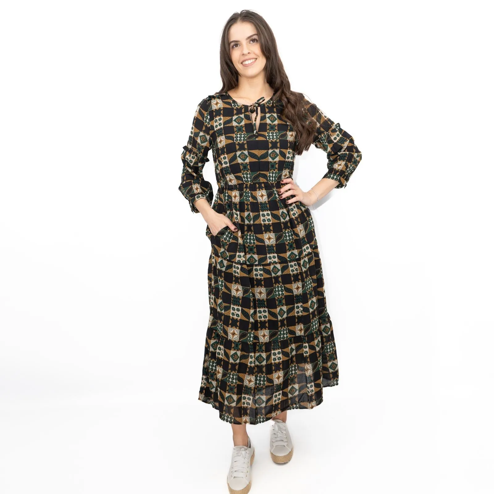 Seasalt Black Dearling Dress Tiered Patchwork