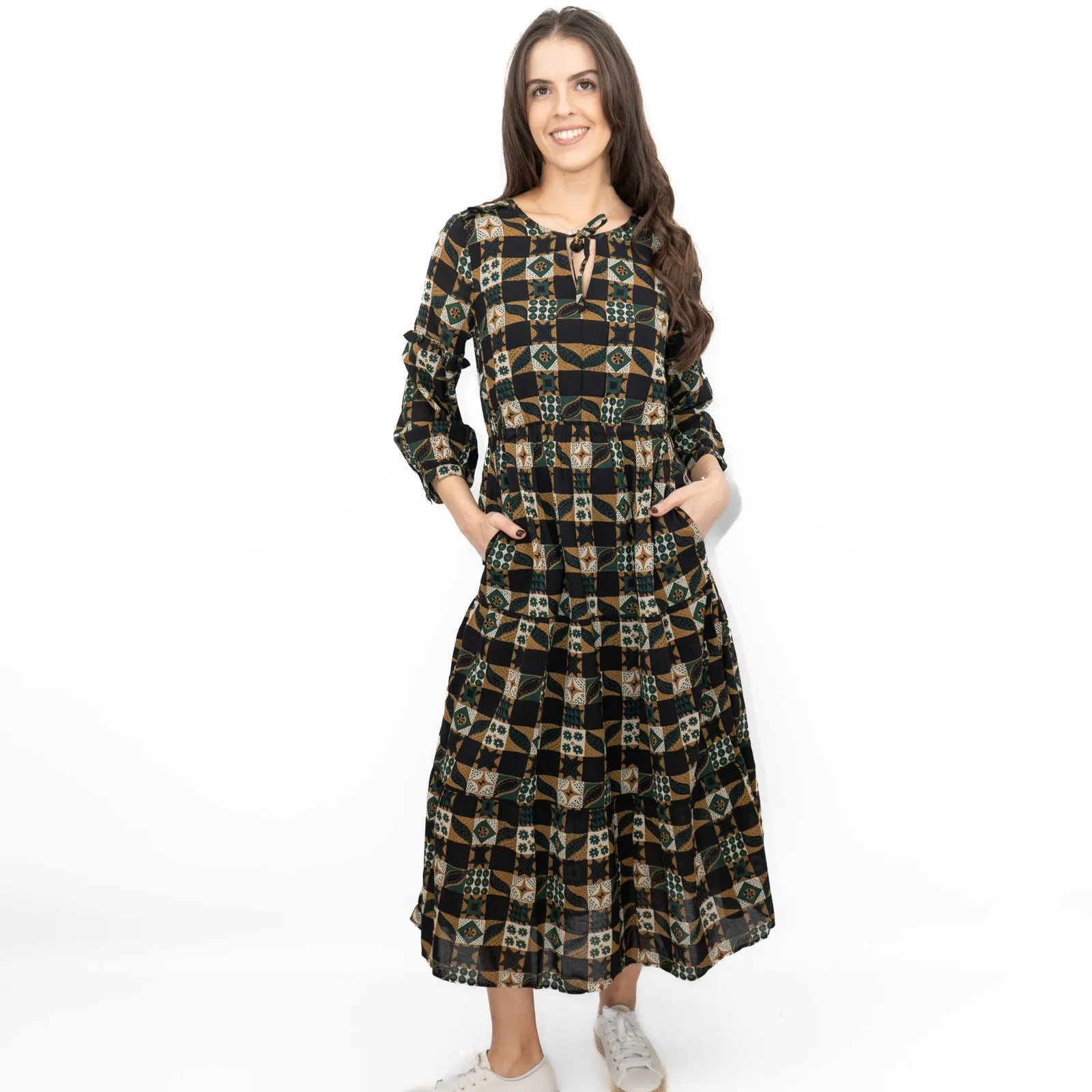Seasalt Black Dearling Dress Tiered Patchwork