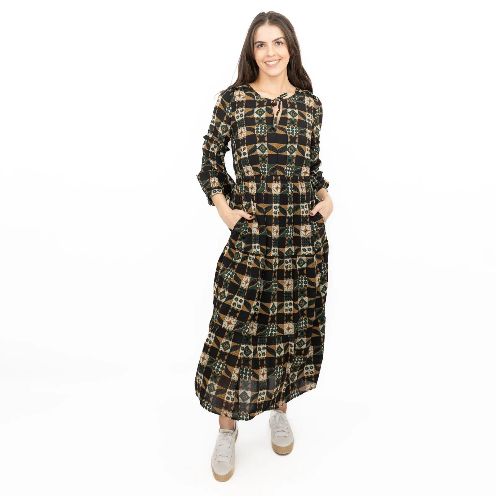 Seasalt Black Dearling Dress Tiered Patchwork