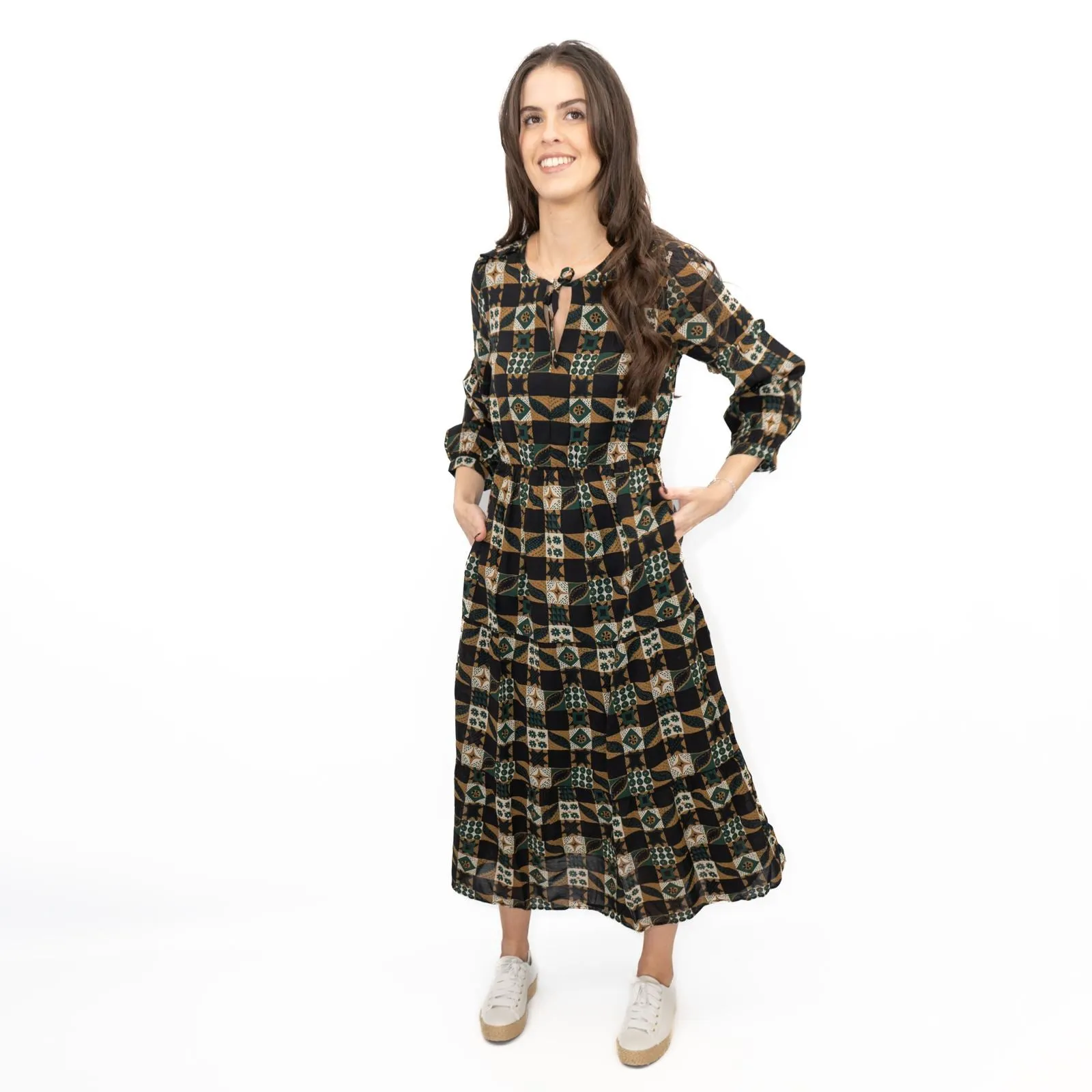 Seasalt Black Dearling Dress Tiered Patchwork