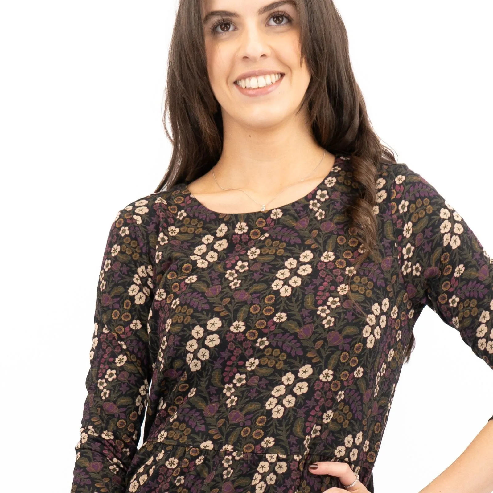 Seasalt Black Dress Tiered Line Strokes Midi