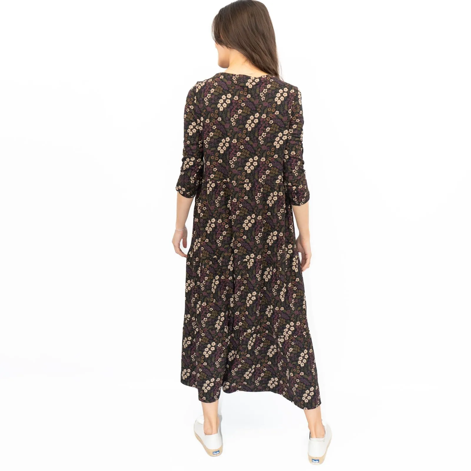 Seasalt Black Dress Tiered Line Strokes Midi