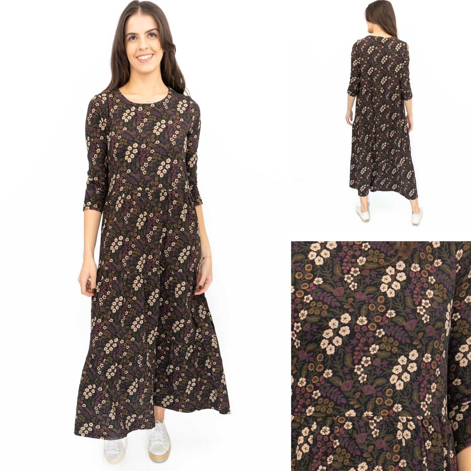 Seasalt Black Dress Tiered Line Strokes Midi