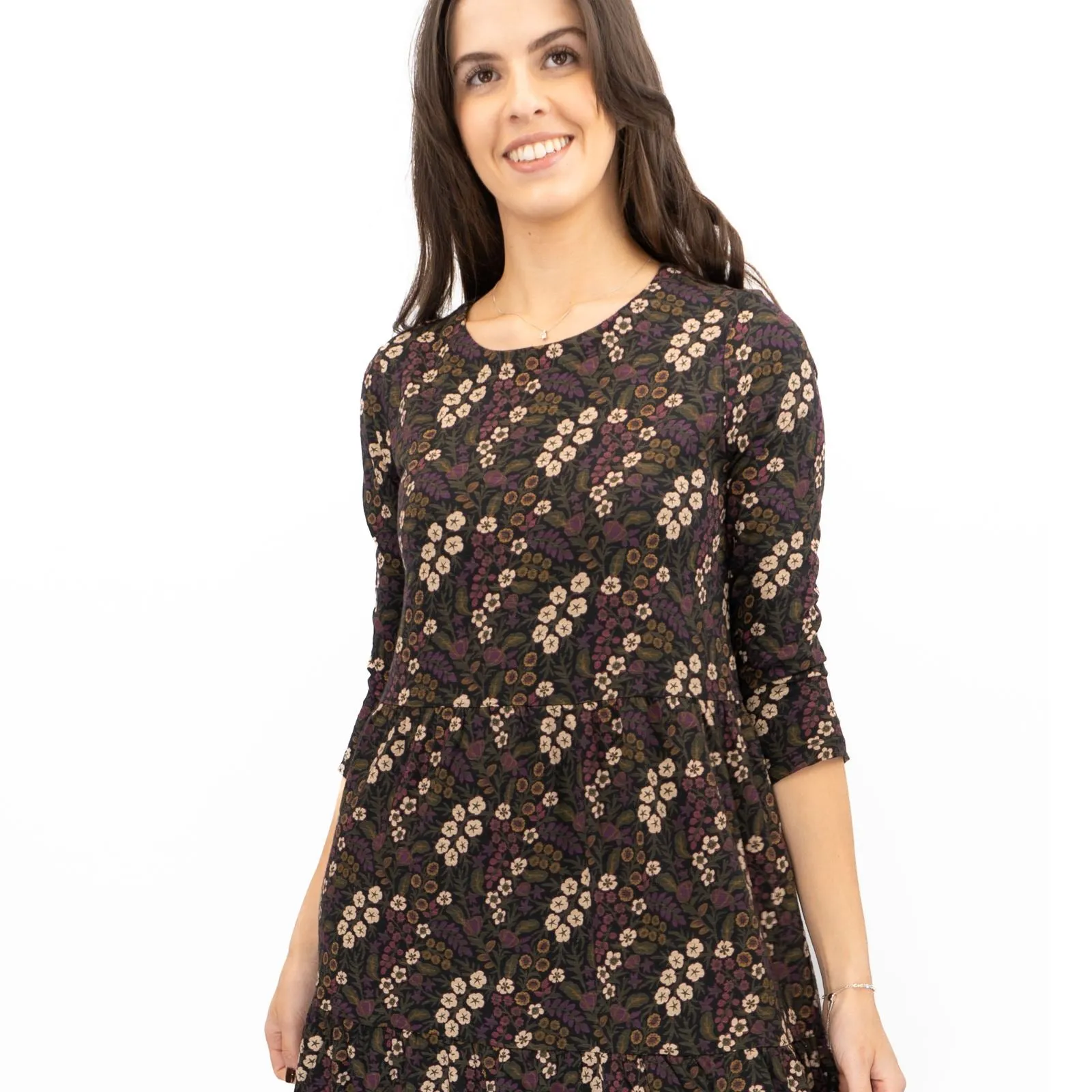 Seasalt Black Dress Tiered Line Strokes Midi