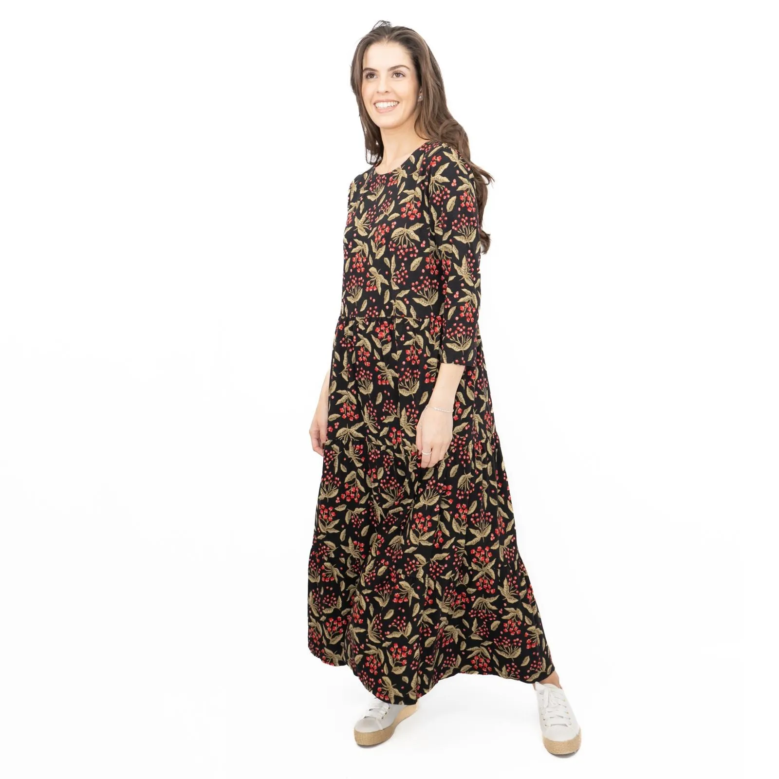 Seasalt Black Line Strokes Floral Midi Dress