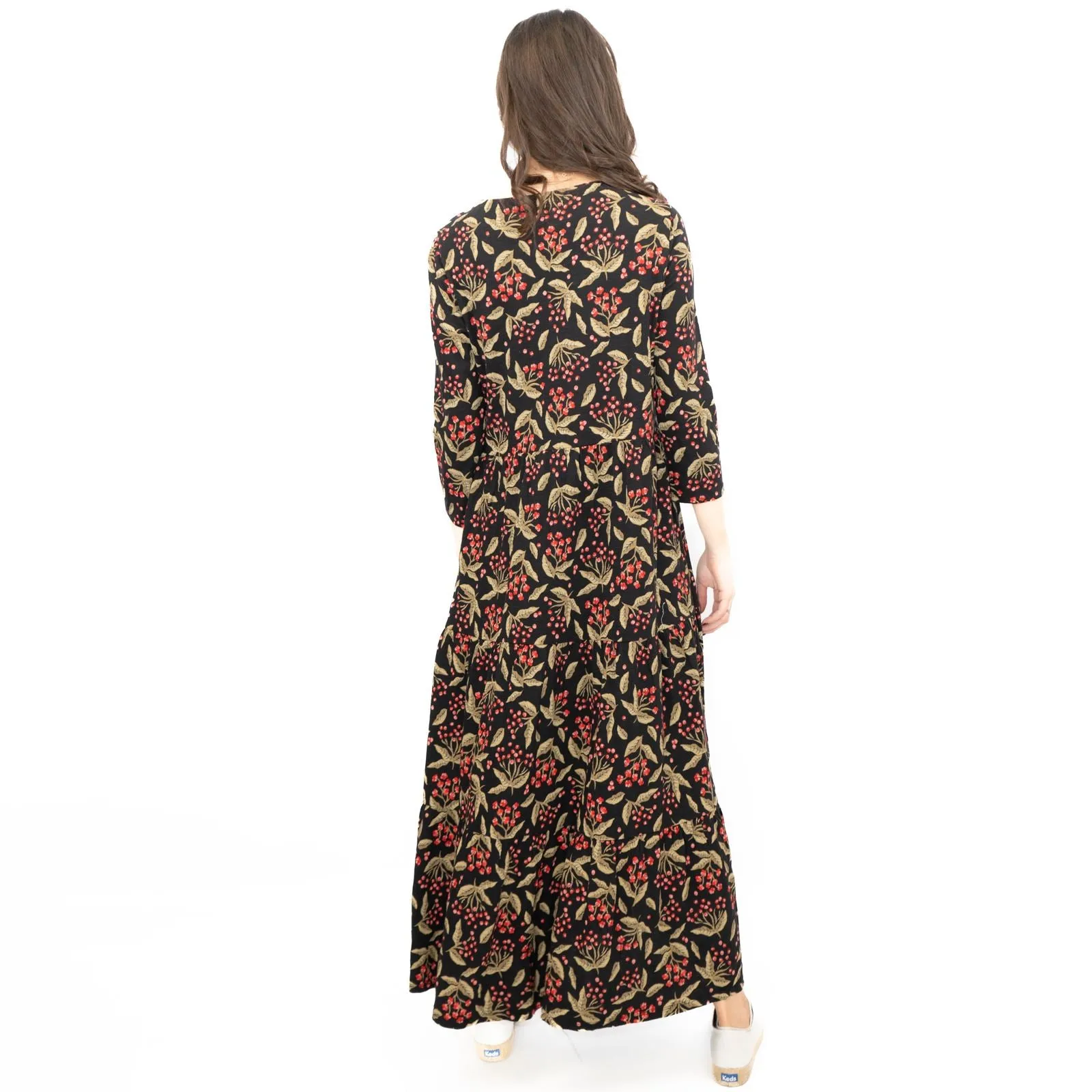 Seasalt Black Line Strokes Floral Midi Dress