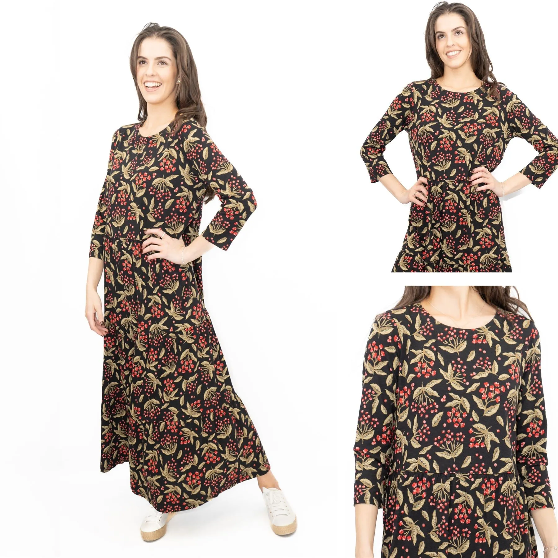 Seasalt Black Line Strokes Floral Midi Dress