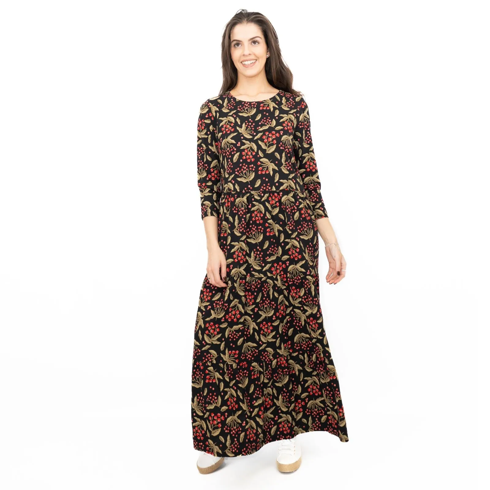Seasalt Black Line Strokes Floral Midi Dress