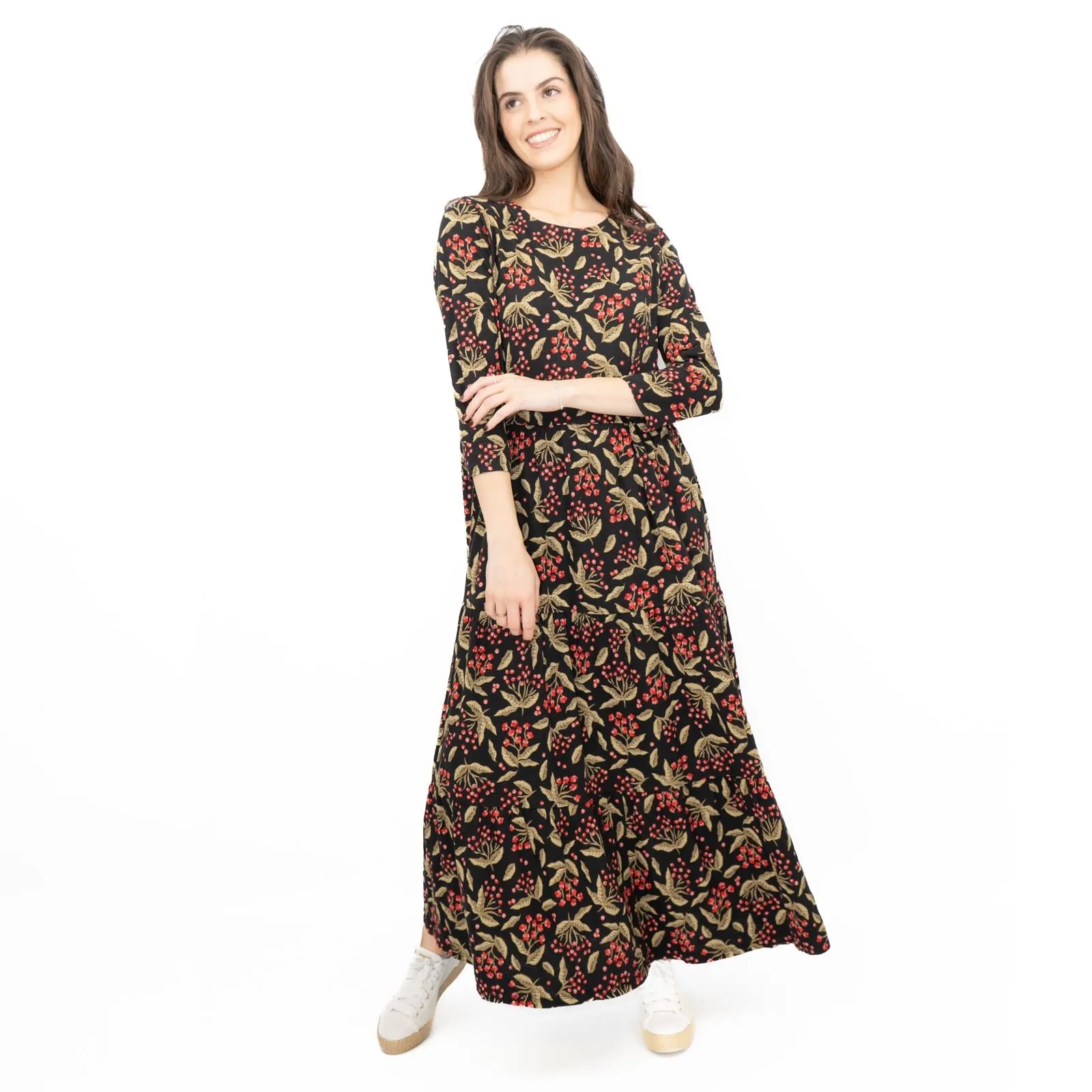 Seasalt Black Line Strokes Floral Midi Dress
