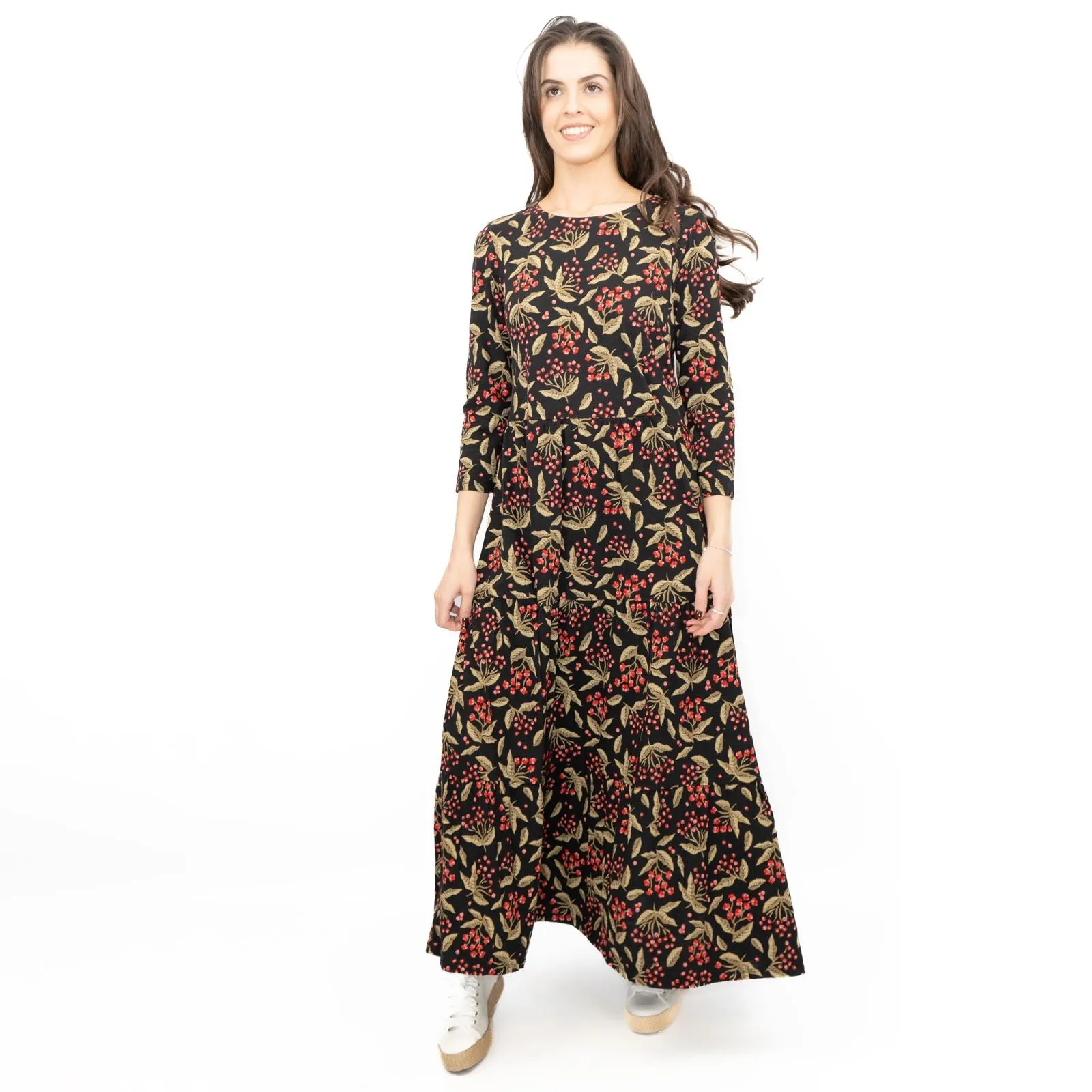 Seasalt Black Line Strokes Floral Midi Dress