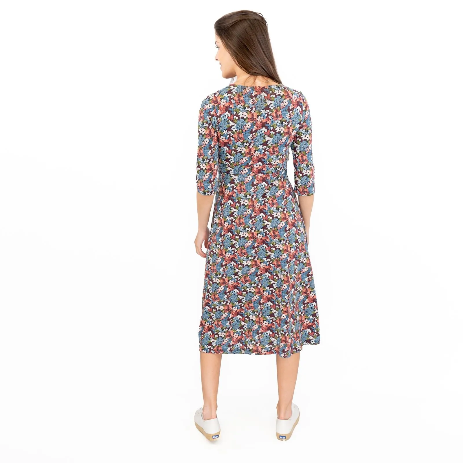 Seasalt Blue Floral Chacewater V-Neckline Short Sleeve Midi Jersey Dress