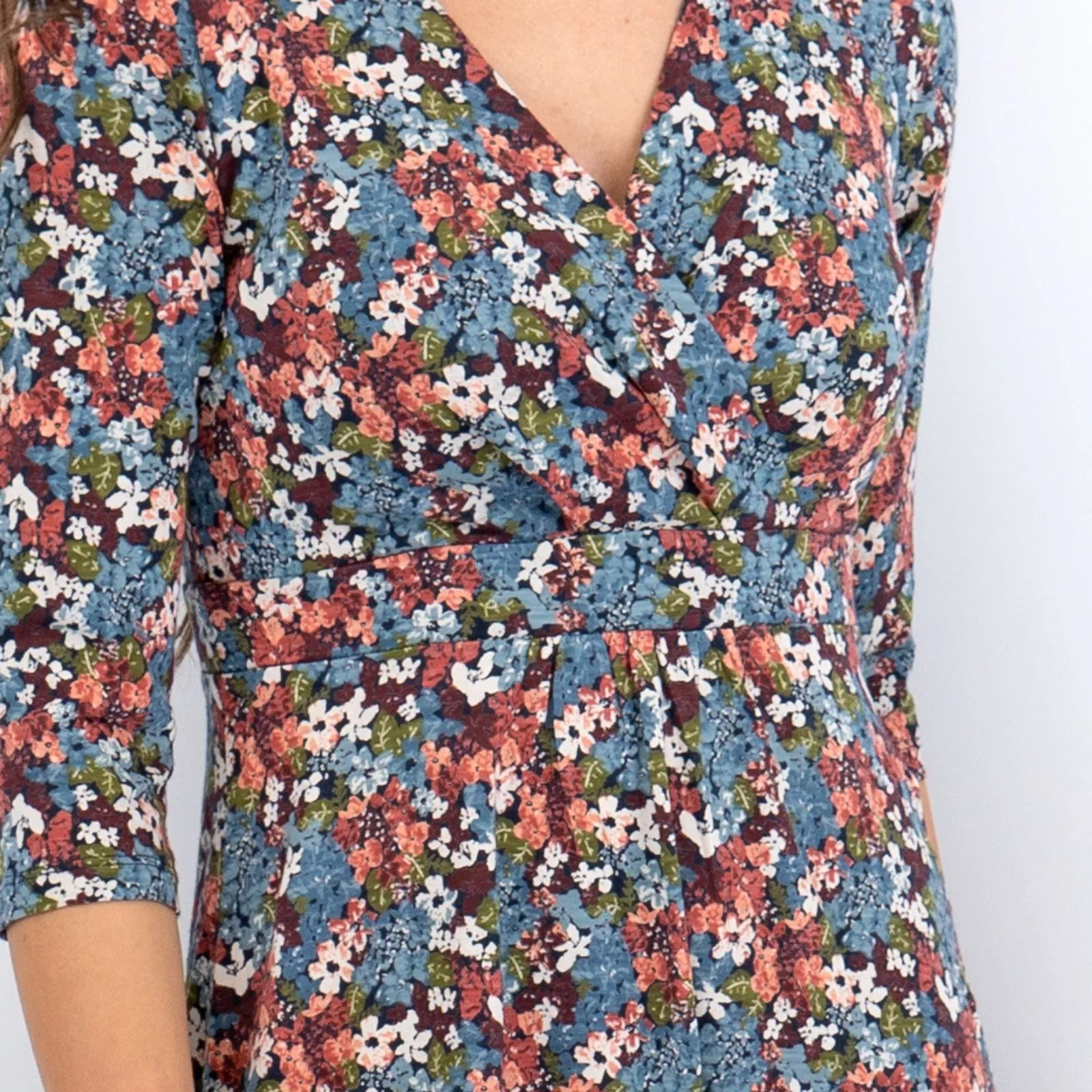 Seasalt Blue Floral Chacewater V-Neckline Short Sleeve Midi Jersey Dress