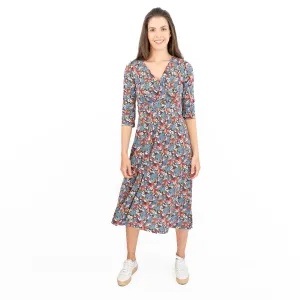 Seasalt Blue Floral Chacewater V-Neckline Short Sleeve Midi Jersey Dress