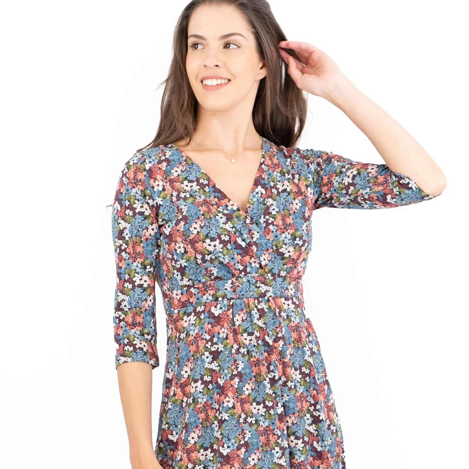 Seasalt Blue Floral Chacewater V-Neckline Short Sleeve Midi Jersey Dress